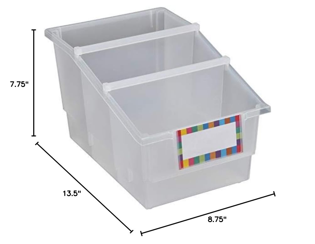 Really Good Stuff Chapter Book Classroom Library Bins with Dividers, 8.75" x 13.5" x 7.75", 4 Pack, Clear, Plastic Shelf Bin Organizers for Book Organization, Documents, Files, Magazines - Image 2