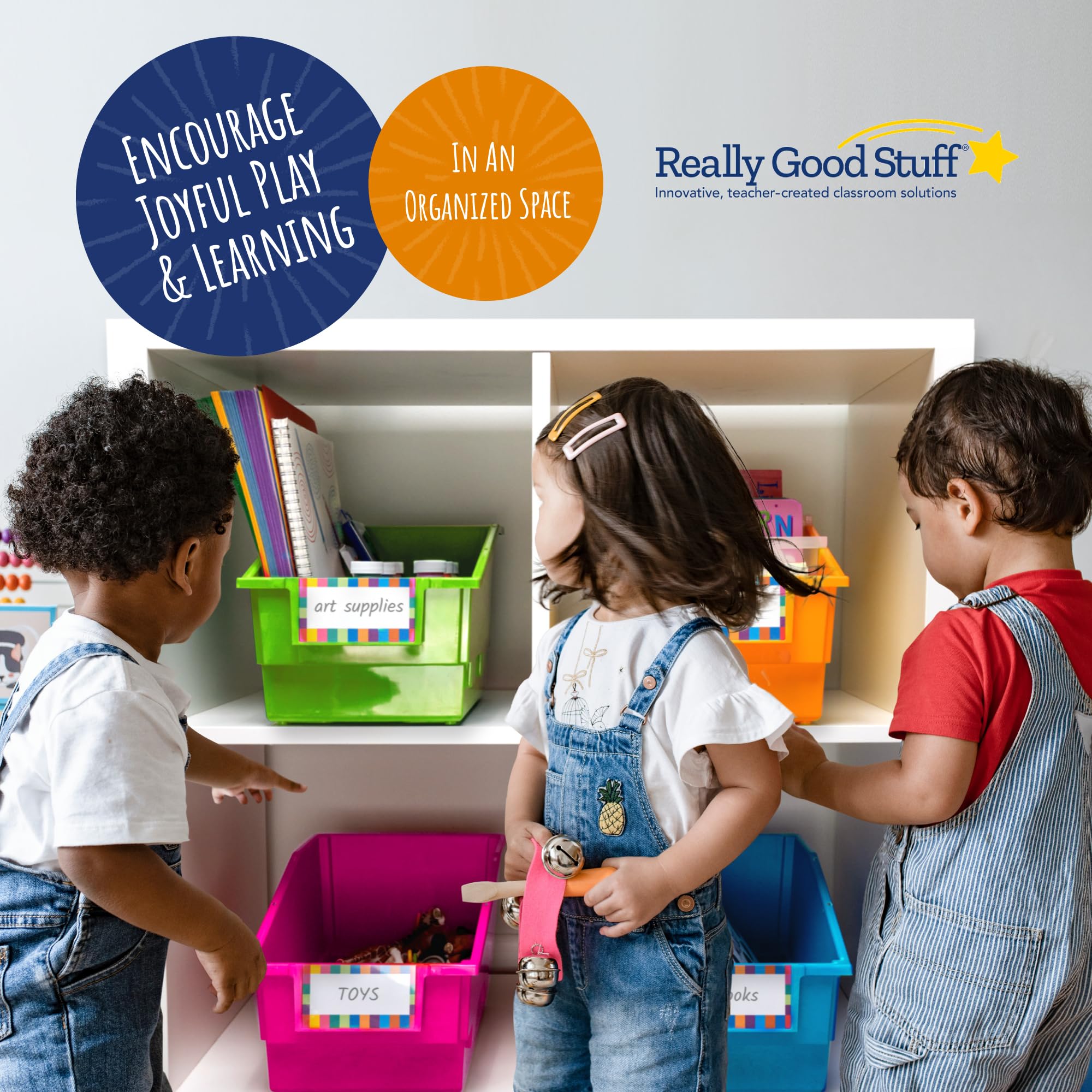 Really Good Stuff Chapter Book Library Bins with Dividers, 8¾" x 13½" x 7¾" - 4 Pack, Neon | Plastic Shelf Bin Organizer for Classroom Library, Book Organization, Documents, Files, Magazines - Image 10