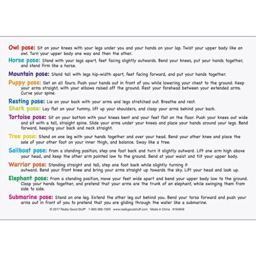Really Good Stuff Children’s Yoga and Mindfulness Kit, Yoga for Kids with 24 Chips with Poses, Instruction Card and Poster- Encourage Students to Exercise, be Calm and de-Stress - Image 4