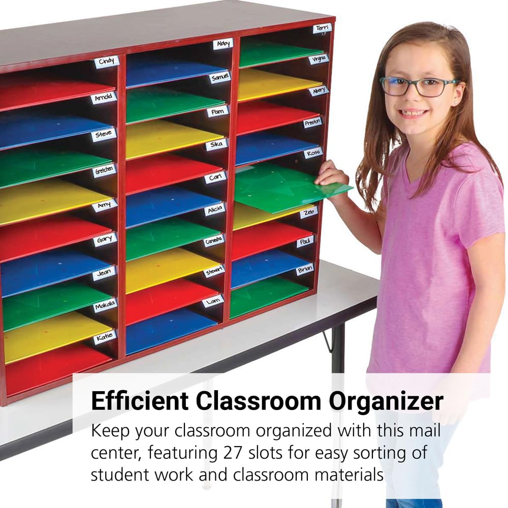 Really Good Stuff Classroom Oak Mail Center - 27 Slots - 32" W x 12" D x 23½" H | Office Mailboxes, Mail Sorter, Organizer, Mailbox for Students, Teachers - Image 3