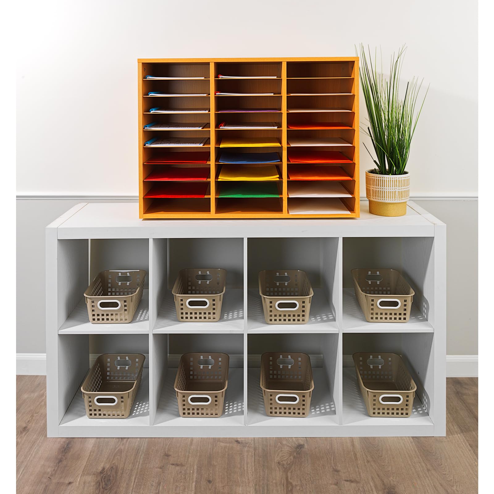 Really Good Stuff Classroom Oak Mail Center - 27 Slots - 32" W x 12" D x 23½" H | Office Mailboxes, Mail Sorter, Organizer, Mailbox for Students, Teachers - Image 8