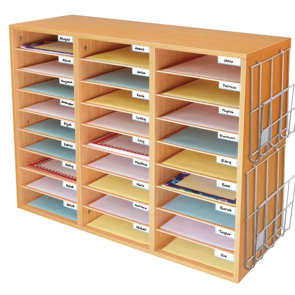 Really Good Stuff Classroom Oak Mail Center with Wire Rack- 27 Slots - Office Mailboxes, Mail Sorter, Classroom Organization, Mailbox Organizer for Students and Teachers