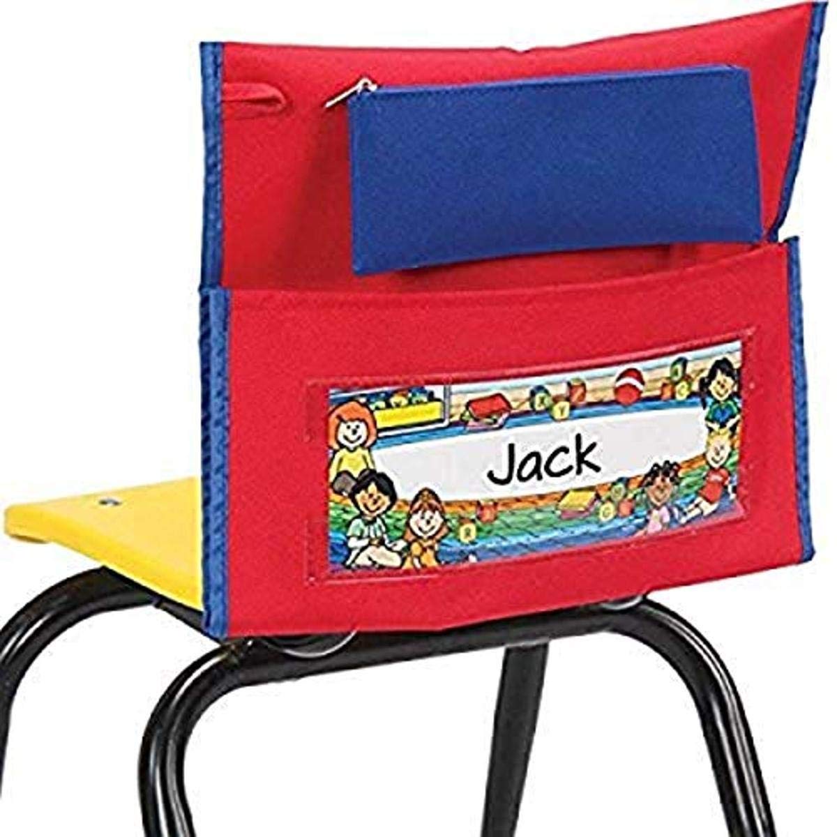 Really Good Stuff Deluxe Chair Pockets – Set of 6 – Early Childhood Classroom Chair Organizer with Pencil Pouch and Name Tag Keeps Students Organized and Classrooms Neat - Red