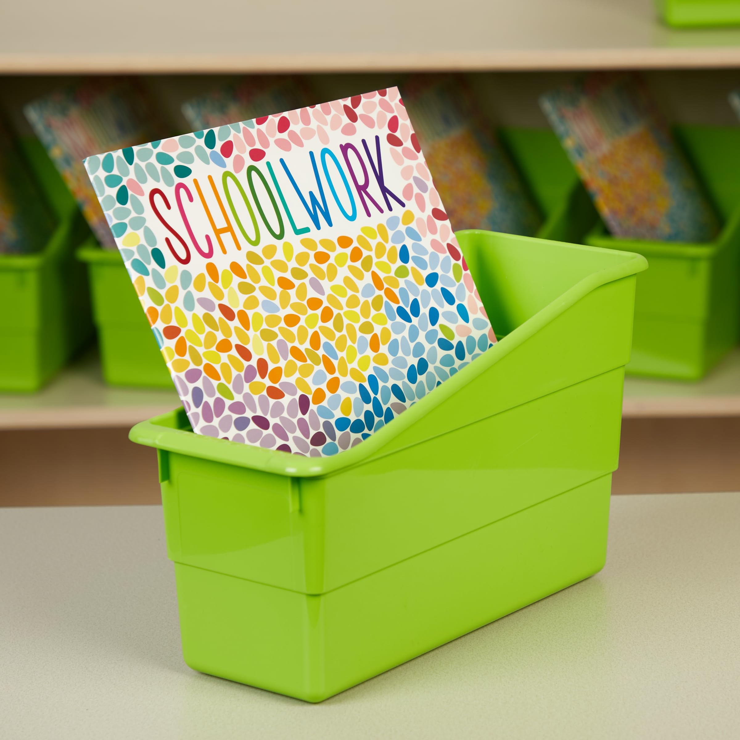 Really Good Stuff Durable Book and Binder Holders - 12 Pack, Green Neon, 5 ?" x 12 ?" x 7 ?", Classroom Organization, Storage Solution, Sturdy and Versatile - Image 7