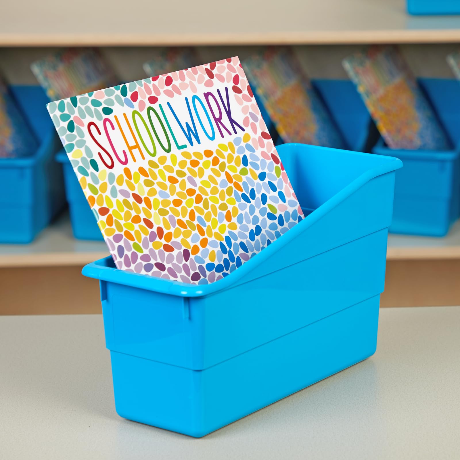Really Good Stuff Durable Book and Binder Holders - 12 Pack, Blue Neon, 5.5" x 12.5" x 7.5", Classroom Organization, Storage Solution, Sturdy and Versatile - Image 6