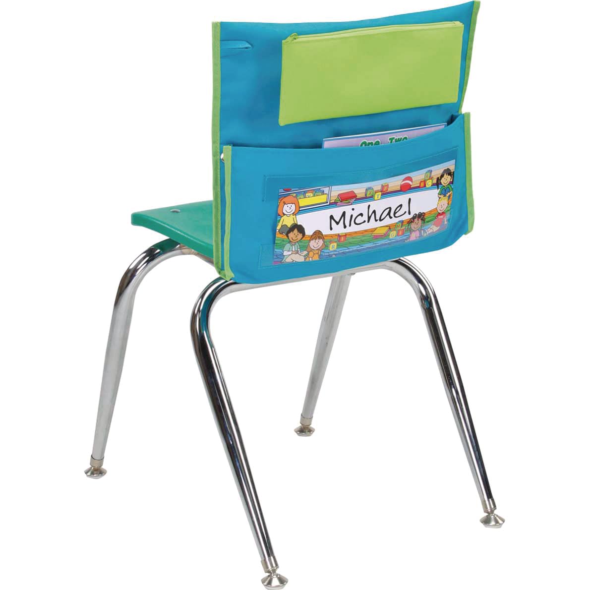 Really Good Stuff Early Childhood Deluxe Chair Pockets with Pencil Case, 6 Pack, Turquoise, Chair Organizer with Pencil Pouch and Name Tag Keeps Students Organized and Classrooms Neat