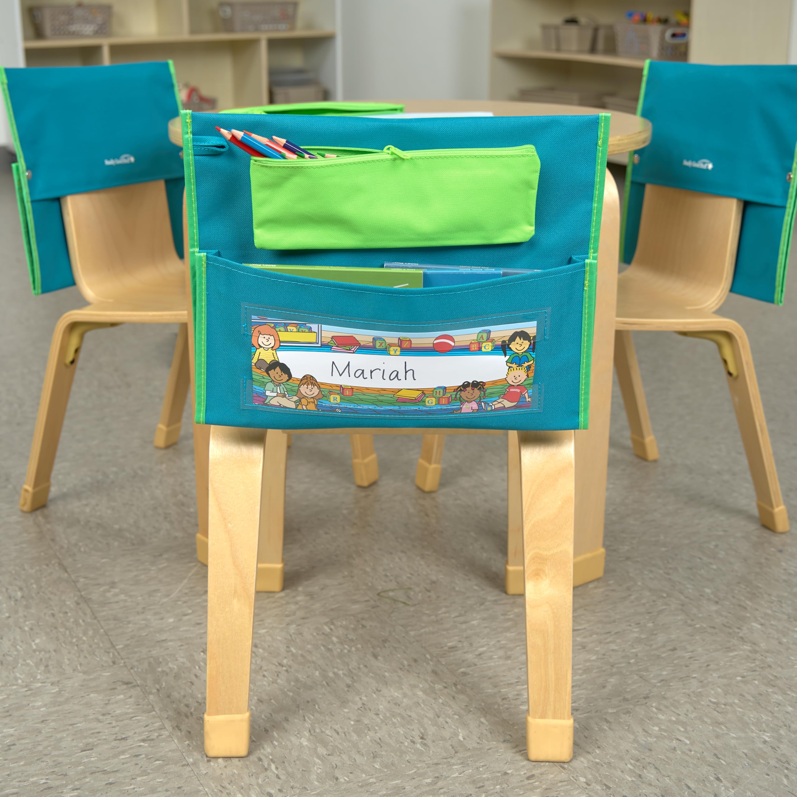 Really Good Stuff Early Childhood Deluxe Chair Pockets with Pencil Case, 6 Pack, Turquoise, Chair Organizer with Pencil Pouch and Name Tag Keeps Students Organized and Classrooms Neat - Image 5
