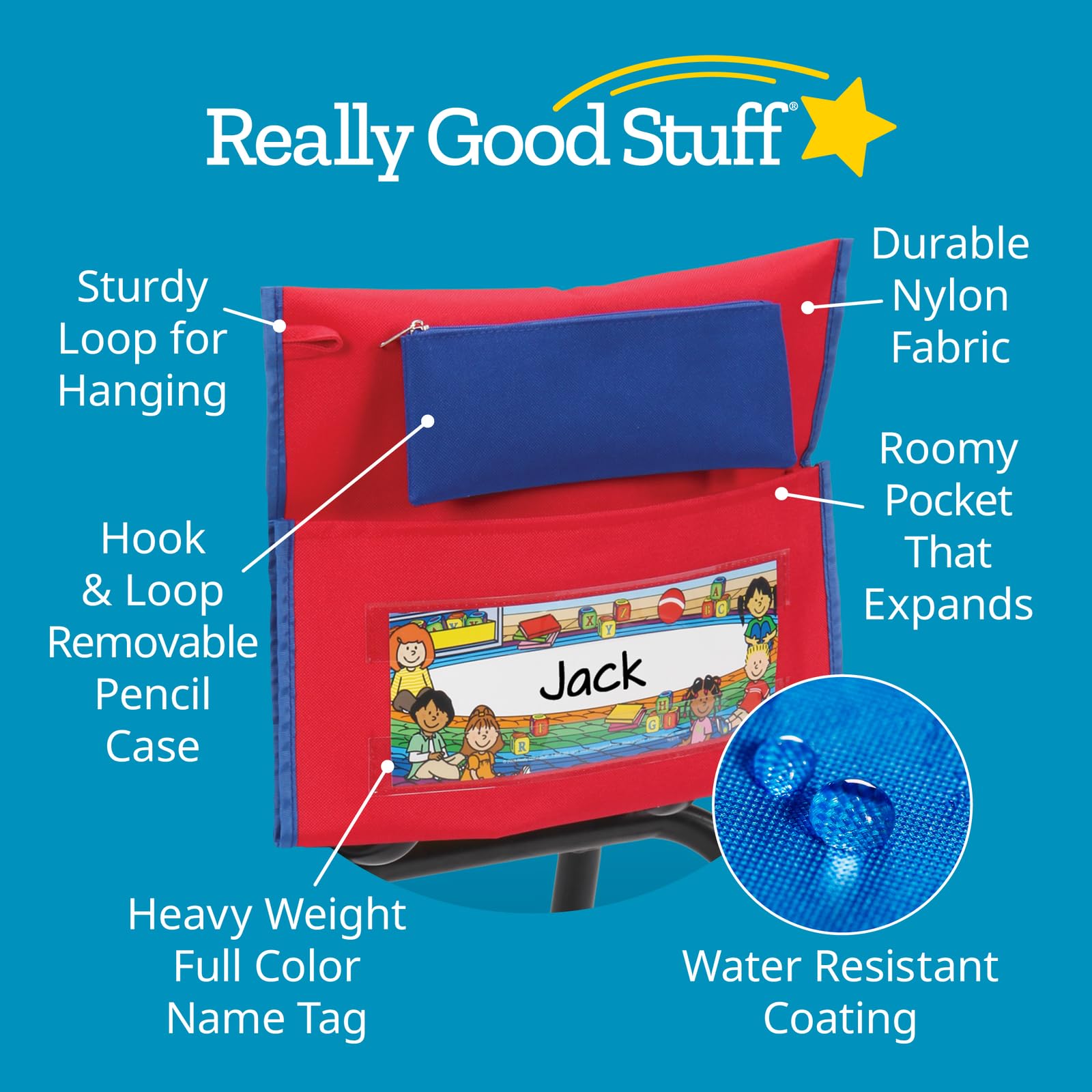 Really Good Stuff Early Childhood Deluxe Chair Pockets with Pencil Case? 36 Pack ? Red/Blue - Image 5
