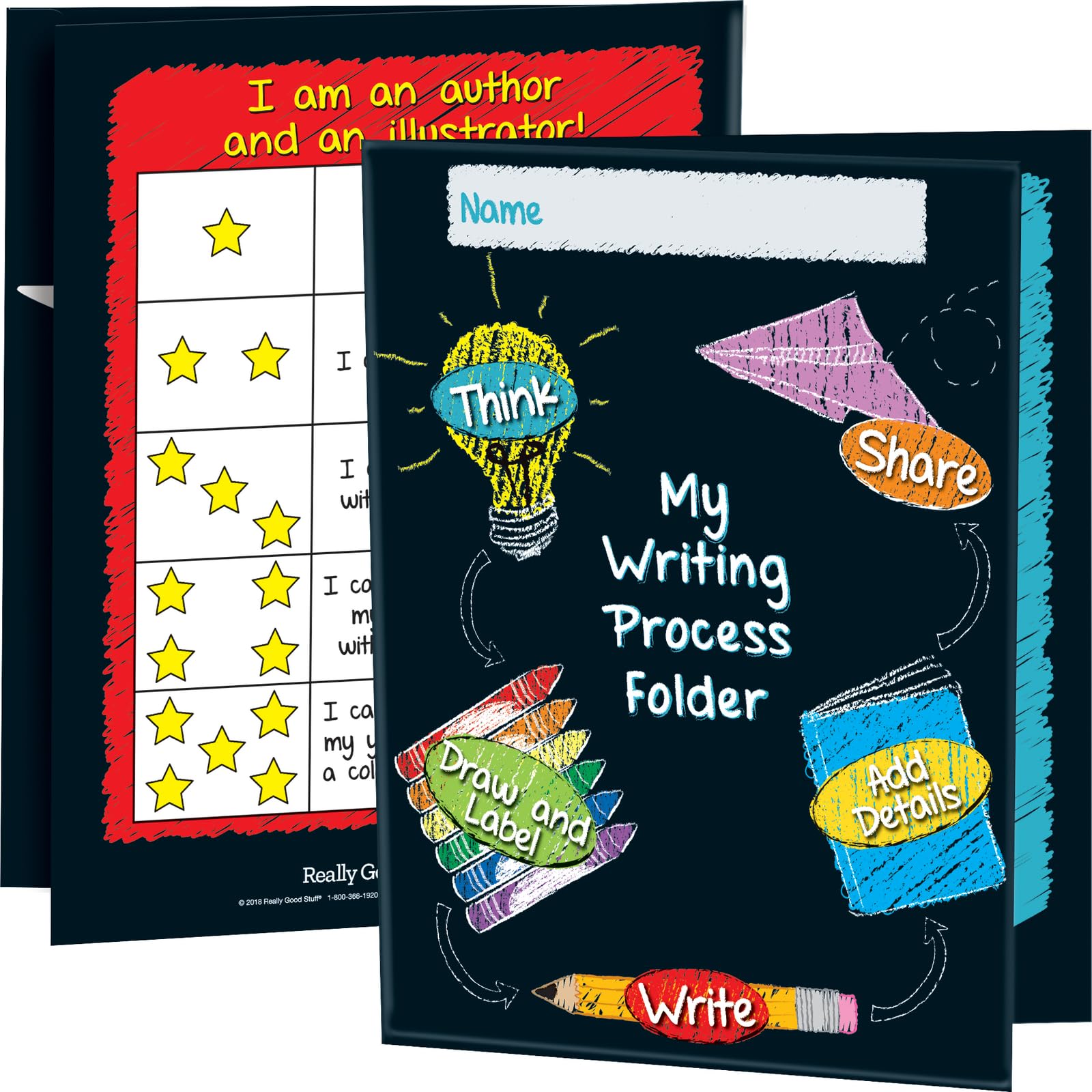 Really Good Stuff Early Writing Process Tri-Fold 3-Pocket Folders - 12 folders