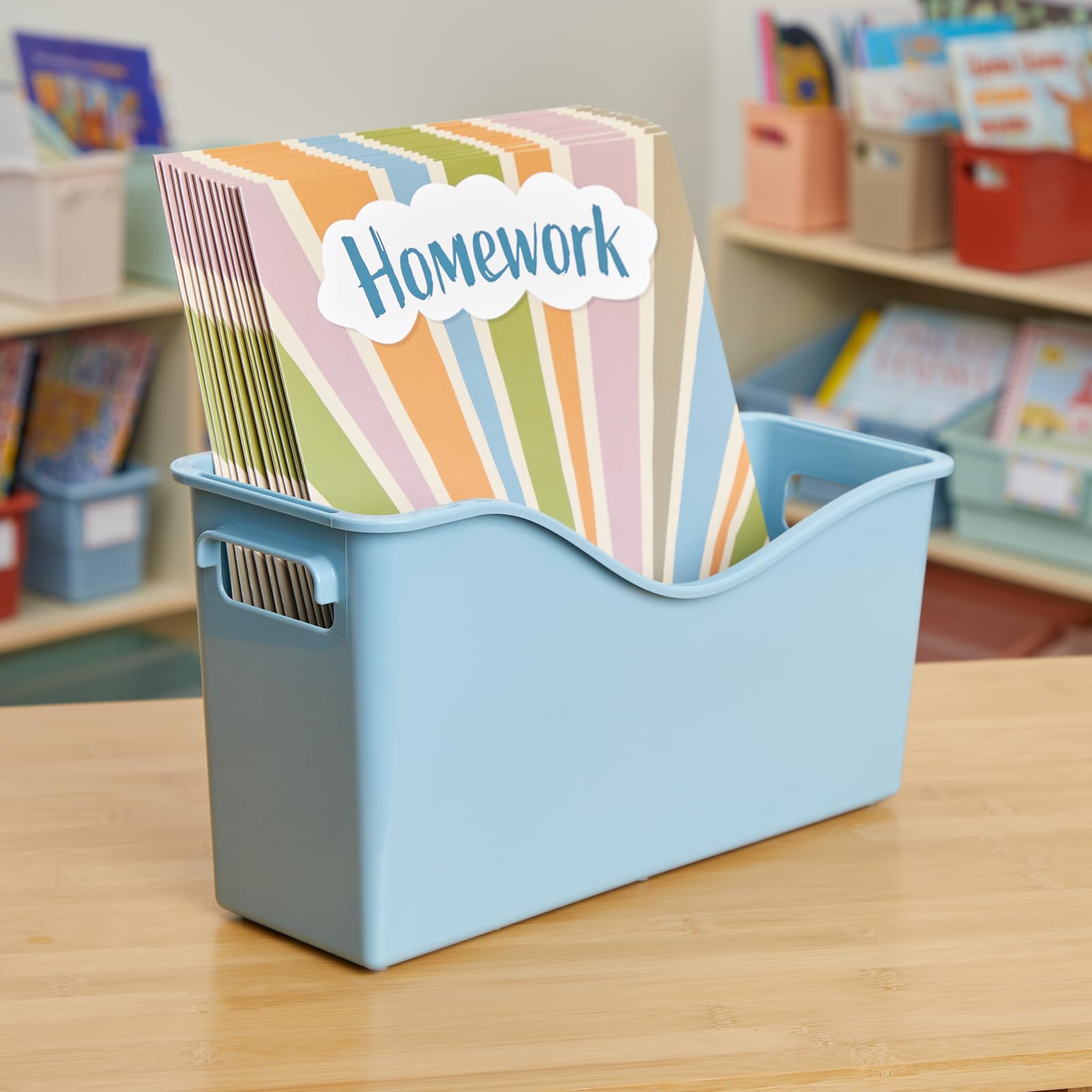 Really Good Stuff Easy Carry Storage Bins - Set of 6 Boho Colors - Durable Plastic File Folder Organizer, Magazine File Holder, Book & Binder Holder for Desk - Image 10