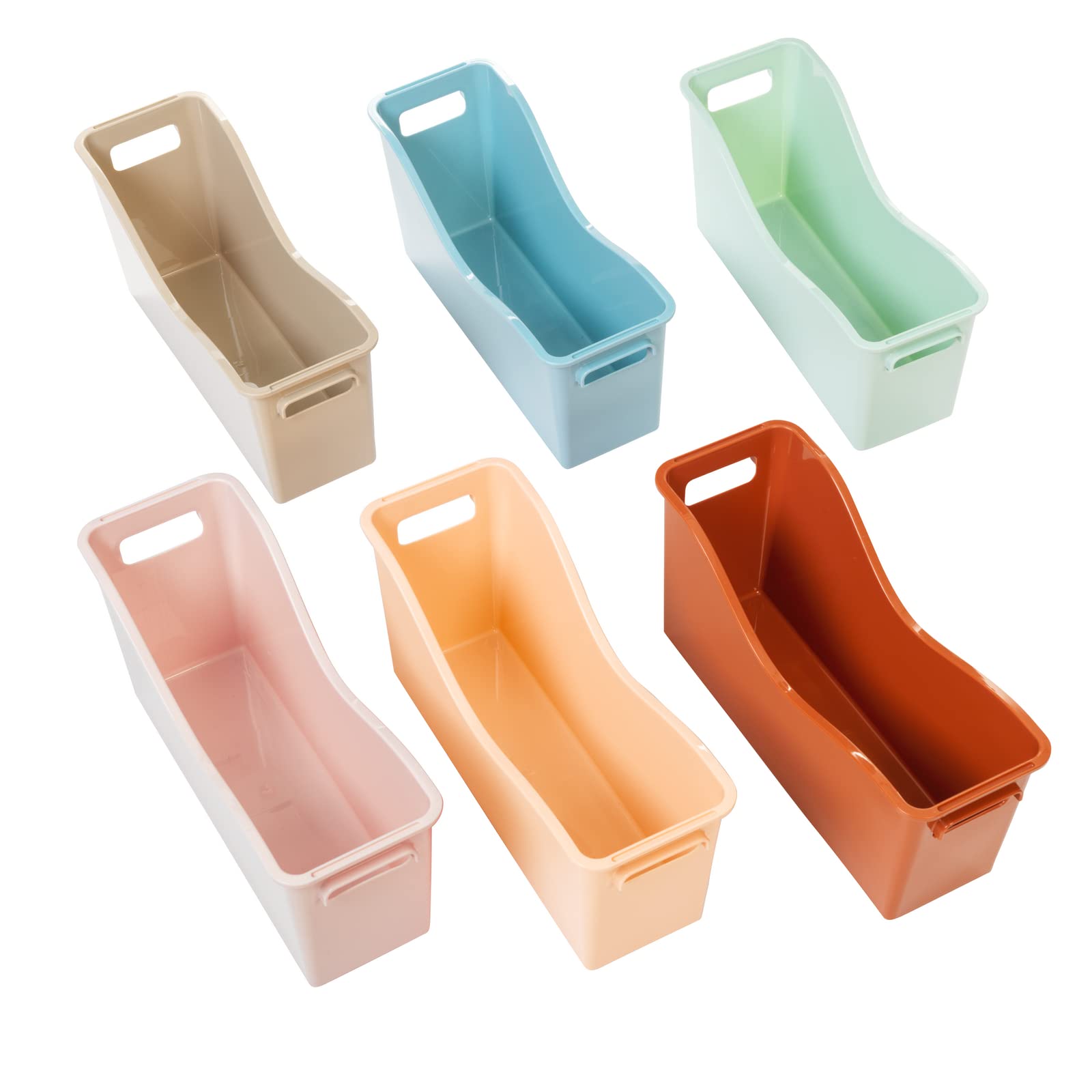 Really Good Stuff Easy Carry Storage Bins - Set of 6 Boho Colors - Durable Plastic File Folder Organizer, Magazine File Holder, Book & Binder Holder for Desk - Image 2