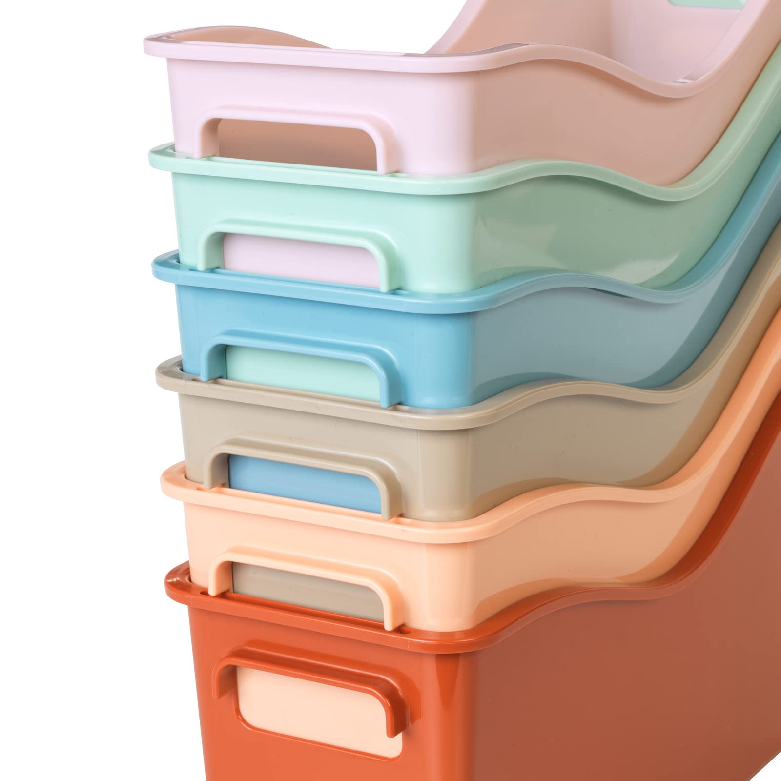 Really Good Stuff Easy Carry Storage Bins - Set of 6 Boho Colors - Durable Plastic File Folder Organizer, Magazine File Holder, Book & Binder Holder for Desk - Image 3
