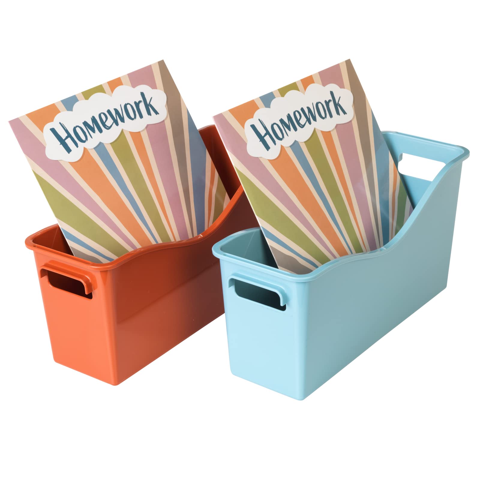 Really Good Stuff Easy Carry Storage Bins - Set of 6 Boho Colors - Durable Plastic File Folder Organizer, Magazine File Holder, Book & Binder Holder for Desk - Image 8