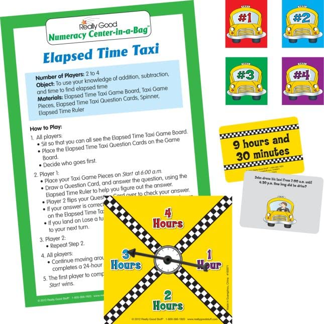 Really Good Stuff Elapsed Time Taxi Numeracy Center with Storage Bag - Grab and Go Learning Pack - Children Master Elapsed-Time Questions - Grades 3-5 - Image 8
