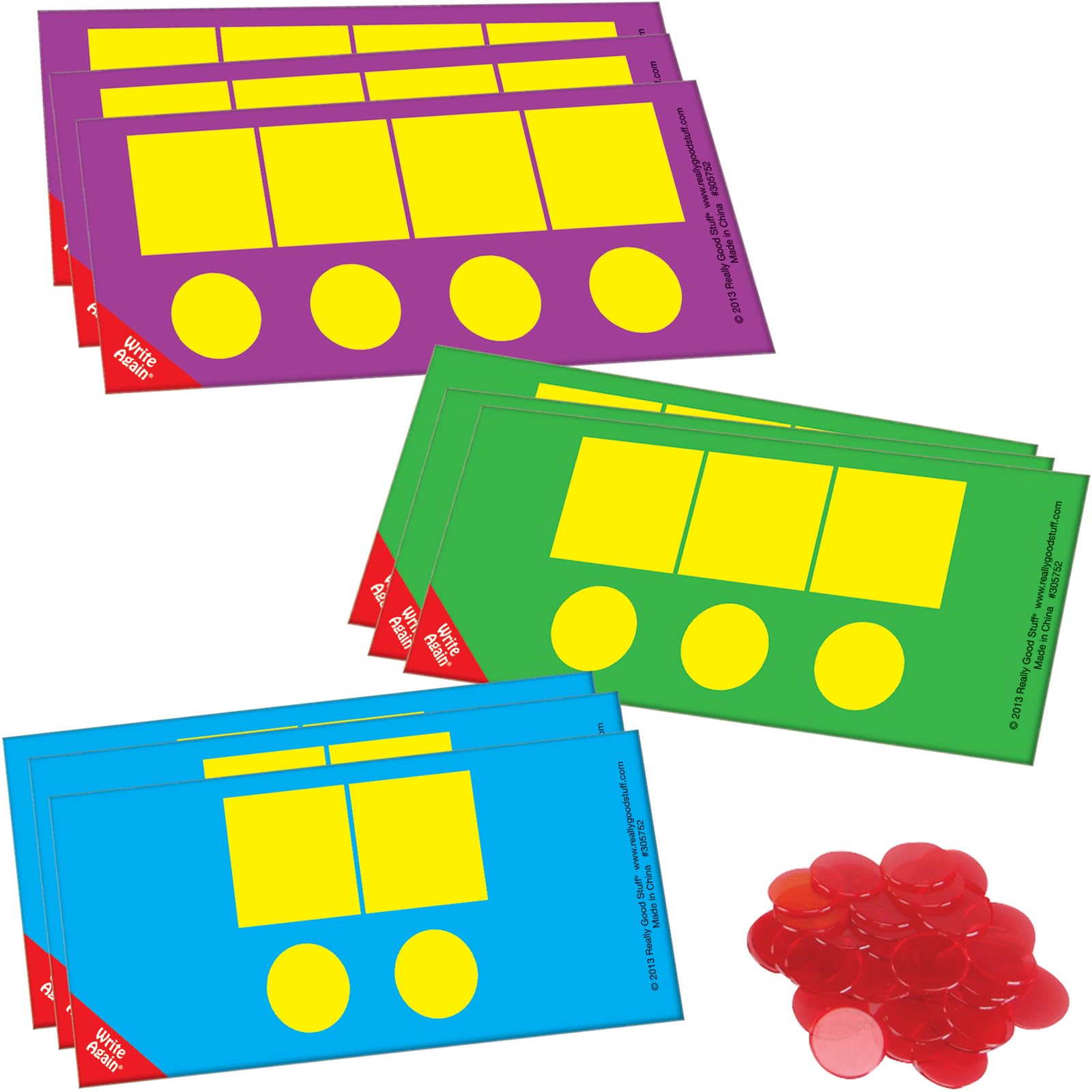 Really Good Stuff EZread Sound Box Mats and Chips - 18 Dry Erase Mats and 60 Chips for up to 6 Students at a Time - Teach Students to Map Sound Patterns, Elkonin Boxes, Science of Reading