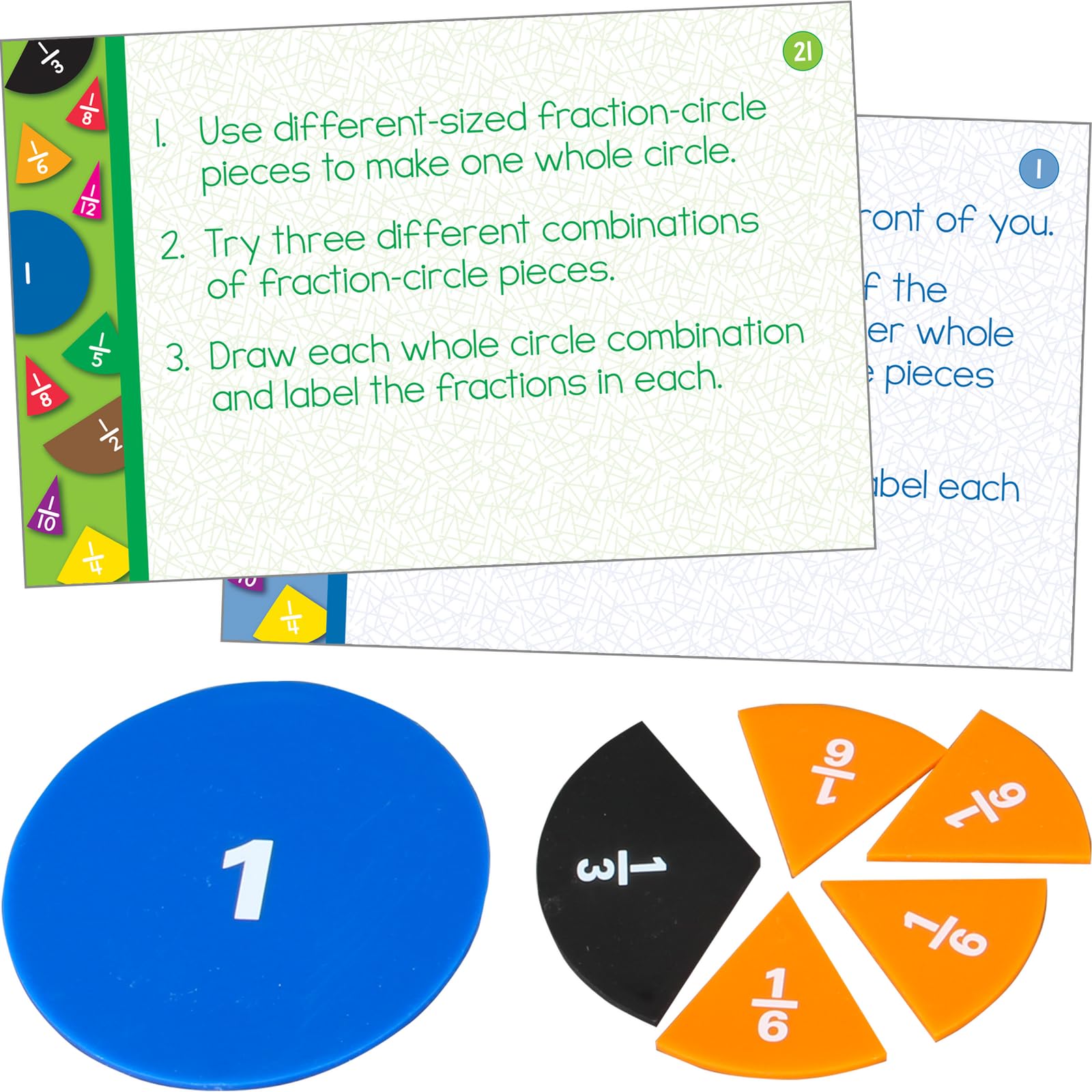 Really Good Stuff Fraction Circles and Task Cards Kit - 9 Fraction Circles, 22 Cards
