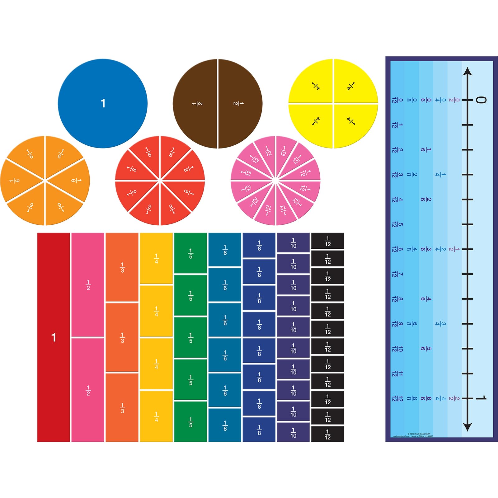 Really Good Stuff Fraction Magnets Set - 16 Color-Coded Magnets