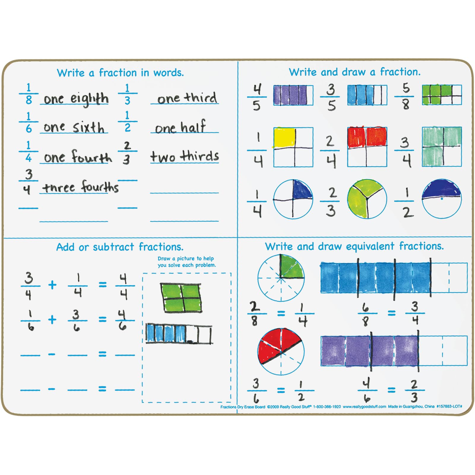 Really Good Stuff Fractions Dry Erase Boards - 12” by 9” (Set of 6) – Help Students Write, Draw, Add/Subtract, and Find Equivalent Fractions