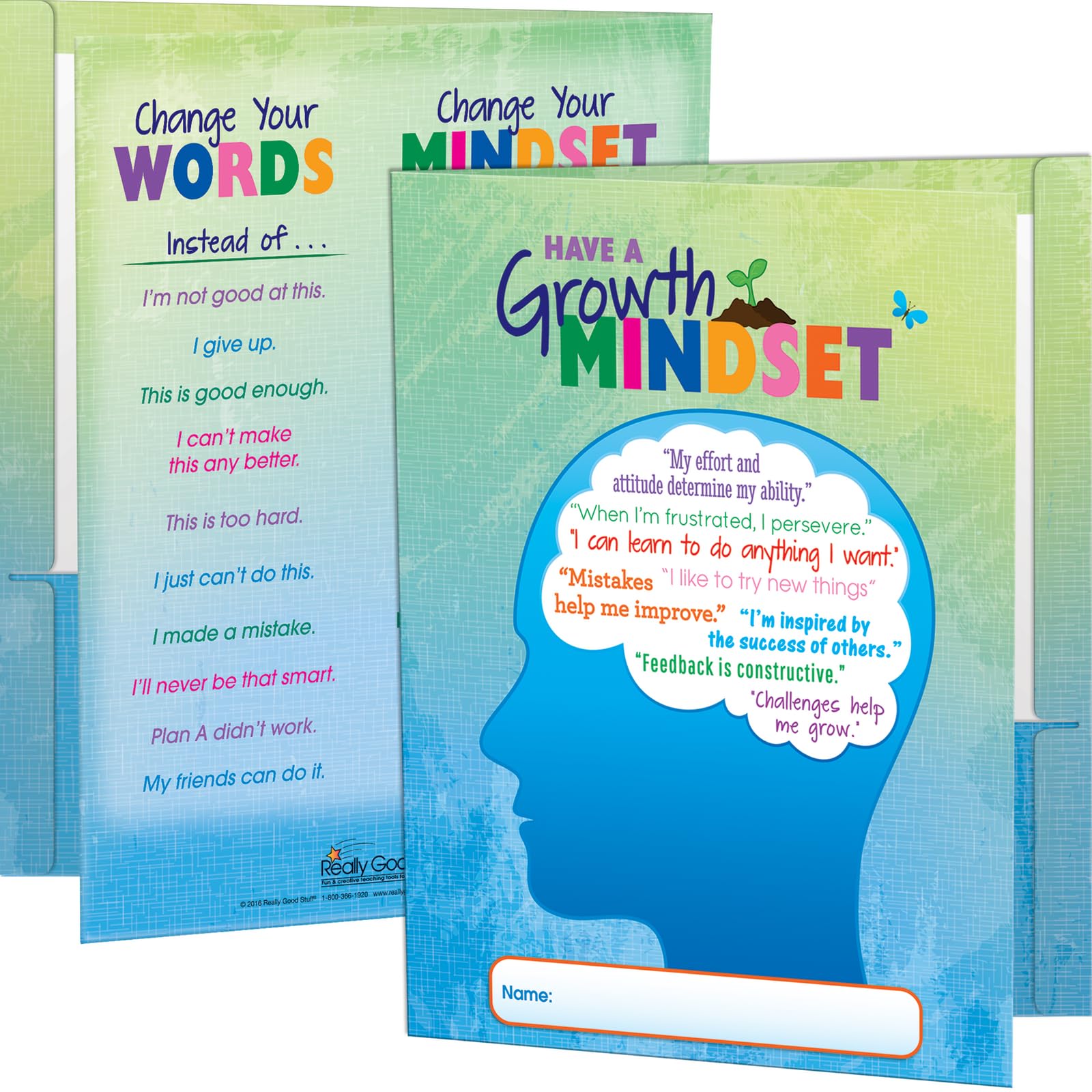 Really Good Stuff Growth Mindset Folders, 9?" by 12" -Set of 12 Laminated 2-Pocket Folders - Inspire Perseverance and Achievement with Motivating Phrases - Great Homework and Take Home Folders
