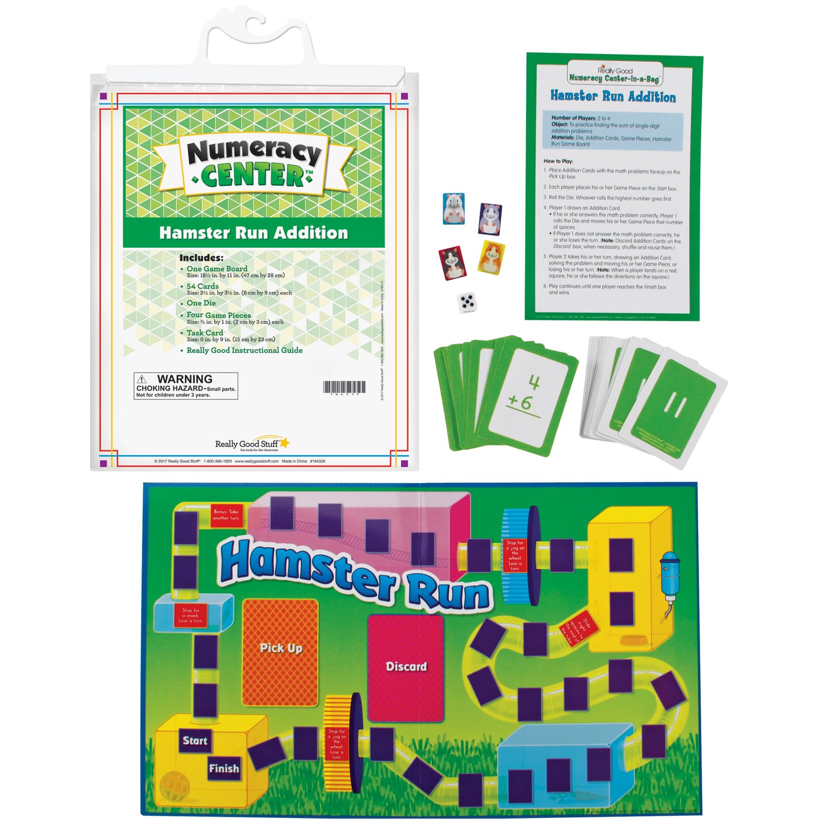 Really Good Stuff Hamster Run Addition Numeracy Center with Storage Bag - Grab and Go Learning Pack - Reinforce Basic Addition Facts - Kindergarten - Grade 1
