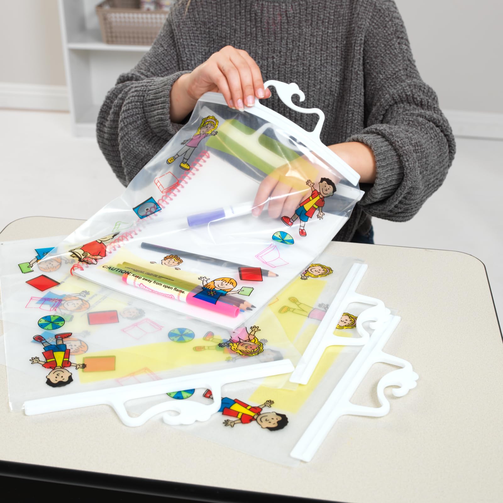 Really Good Stuff Hang-Up Clear Plastic Bags - 11" x 13 3/4" - Set of 12 - Store Supplies, Books, Activities -Sturdy Snap Shut Hanging Take Home Totes- Preschool and Elementary Classroom Must Haves - Image 8