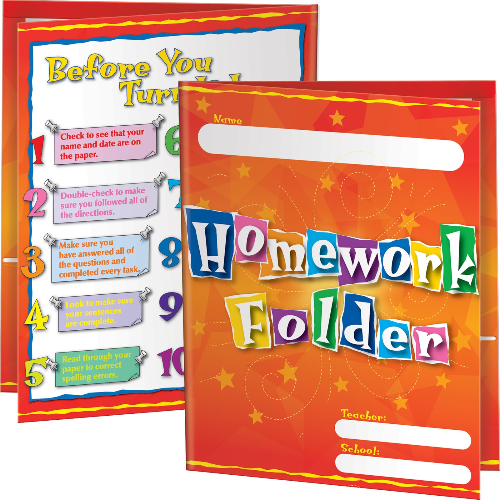 Really Good Stuff Homework Folders, Set of 12, 9½" by 12" Each, with Pockets | Bulk School Supplies, Take Home Organanizer for Students, Classroom Essentials