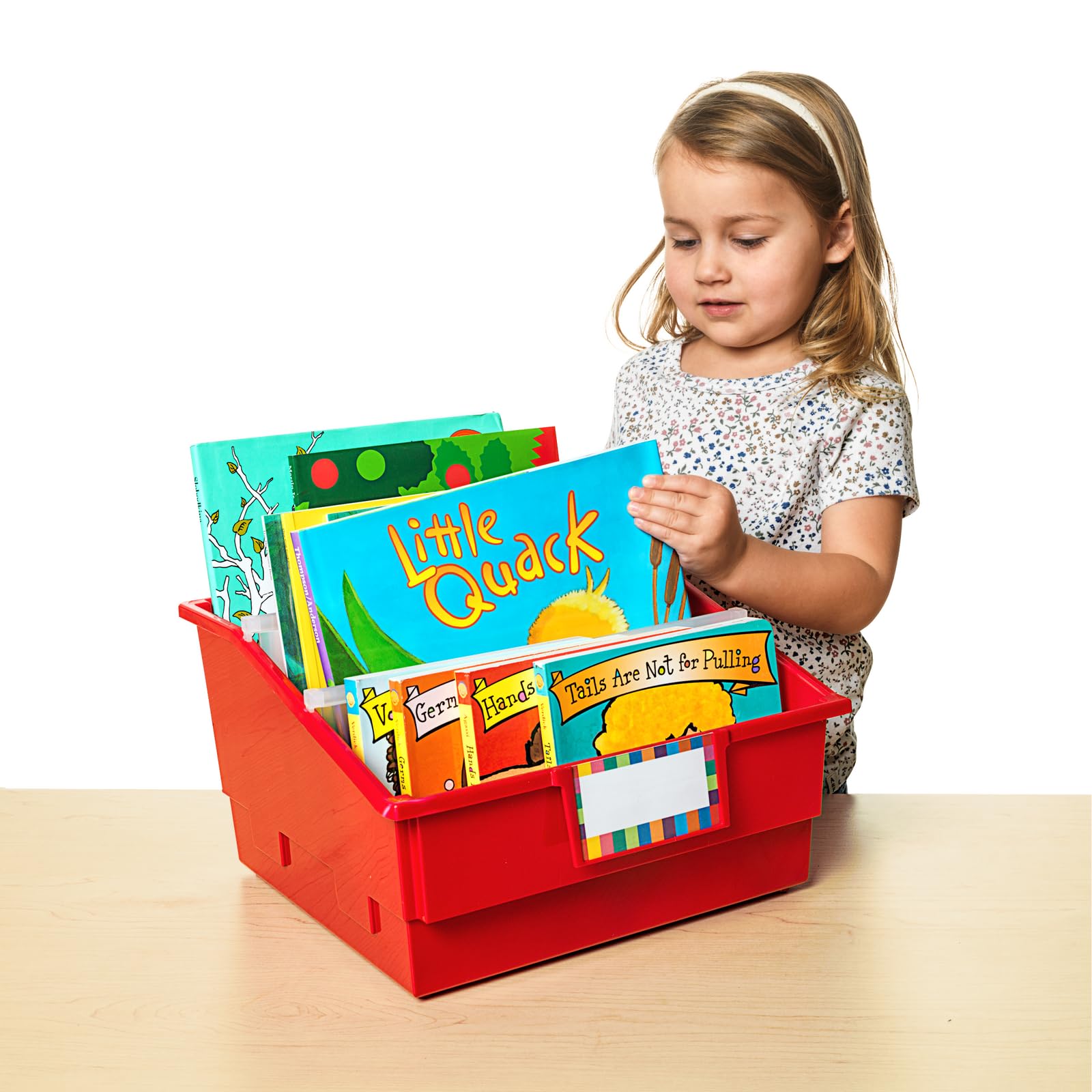 Really Good Stuff Large Plastic Book Organizer Bins - 4 Pack - Classroom Storage and Organization for Labeled Books and Supplies - Multi-Purpose Storage Bins with Dividers - Image 3