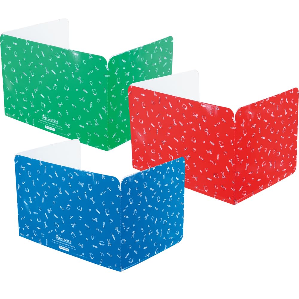 Really Good Stuff Large Privacy Shield, 3 Group Colors, Set of 12, Red, Green & Blue - Divider Boards for Student Desks, Testing Folders, Cardboard Panels, Classroom Essentials