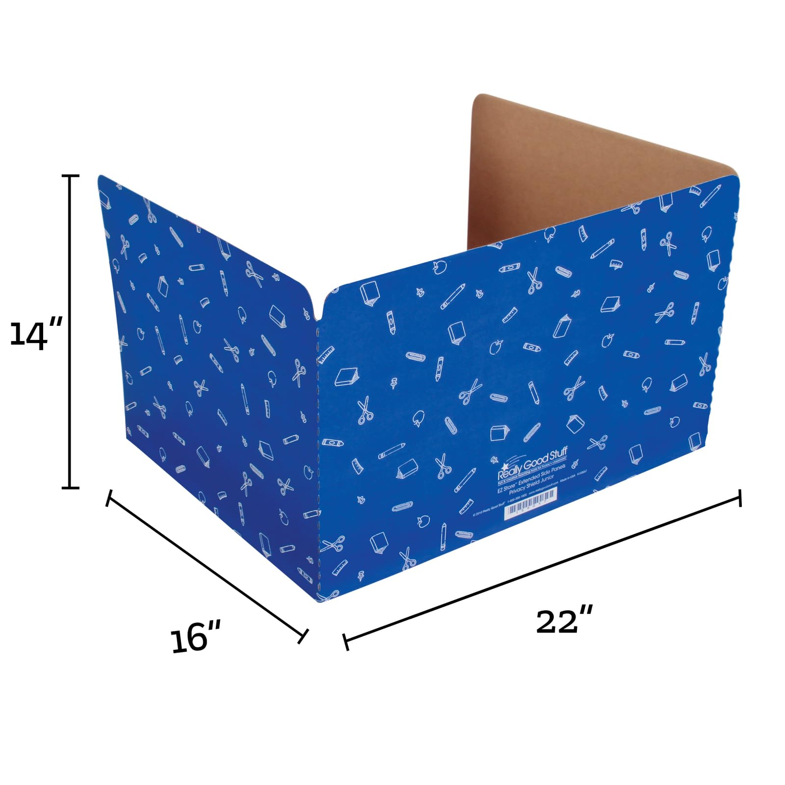 Really Good Stuff Large Privacy Shields for Student Desks – Set of 12 - Matte - Study Carrel Reduces Distractions - Keep Eyes from Wandering During Tests, Blue with School Supplies Pattern - Image 3