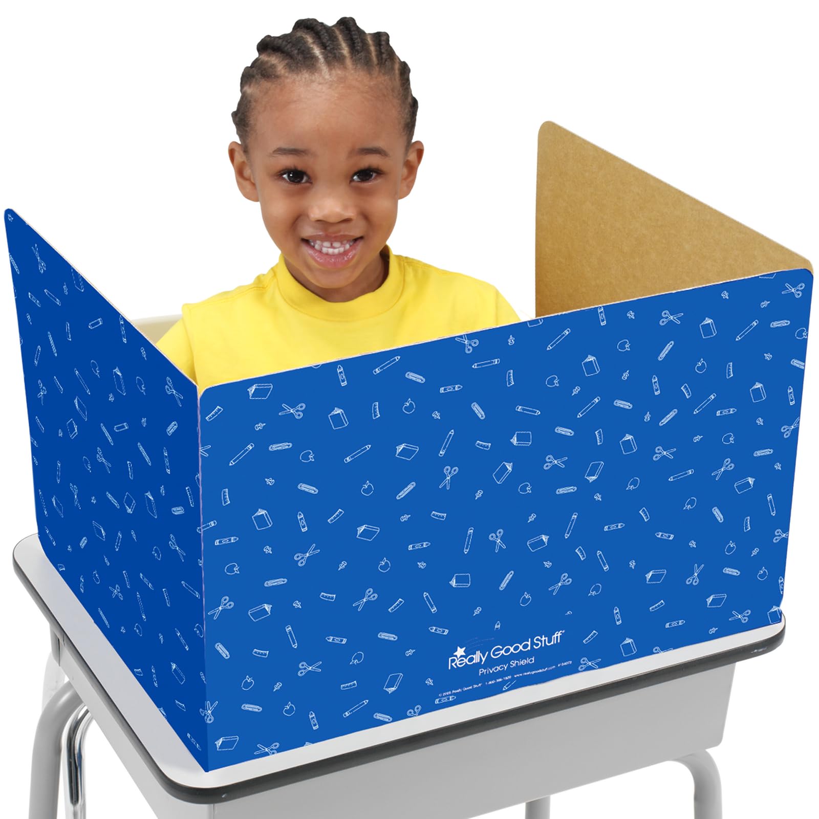 Really Good Stuff Large Privacy Shields for Student Desks – Set of 12 - Matte - Study Carrel Reduces Distractions - Keep Eyes from Wandering During Tests, Blue with School Supplies Pattern - Image 4