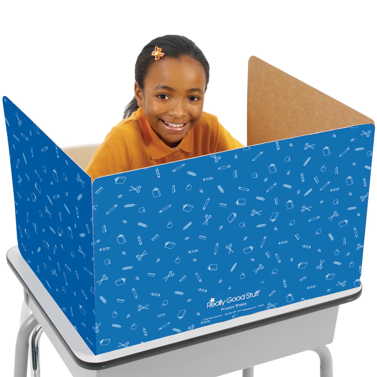 Really Good Stuff Large Privacy Shields for Student Desks – Set of 12 - Matte - Study Carrel Reduces Distractions - Keep Eyes from Wandering During Tests, Blue with School Supplies Pattern - Image 5