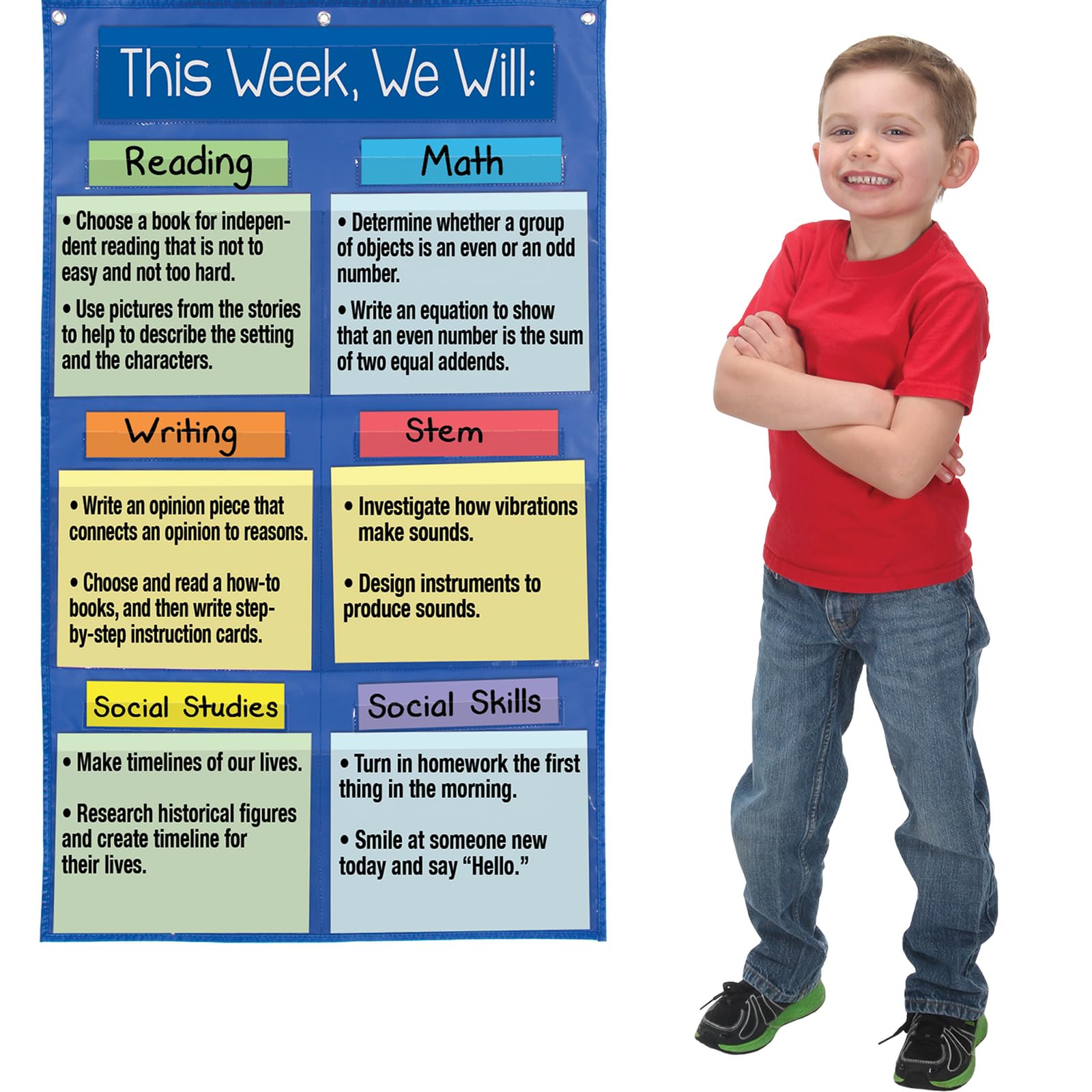 Really Good Stuff Learning Goals Pocket Chart - 1 Pocket Chart, 14 Cards