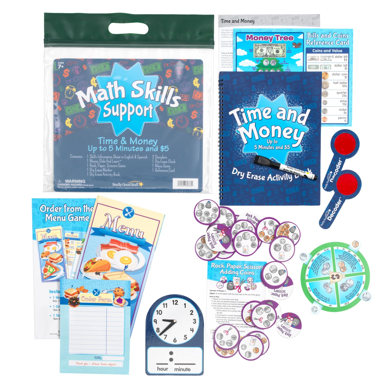 Really Good Stuff Math Skills Kit - Telling Time & Money - Grade K-2