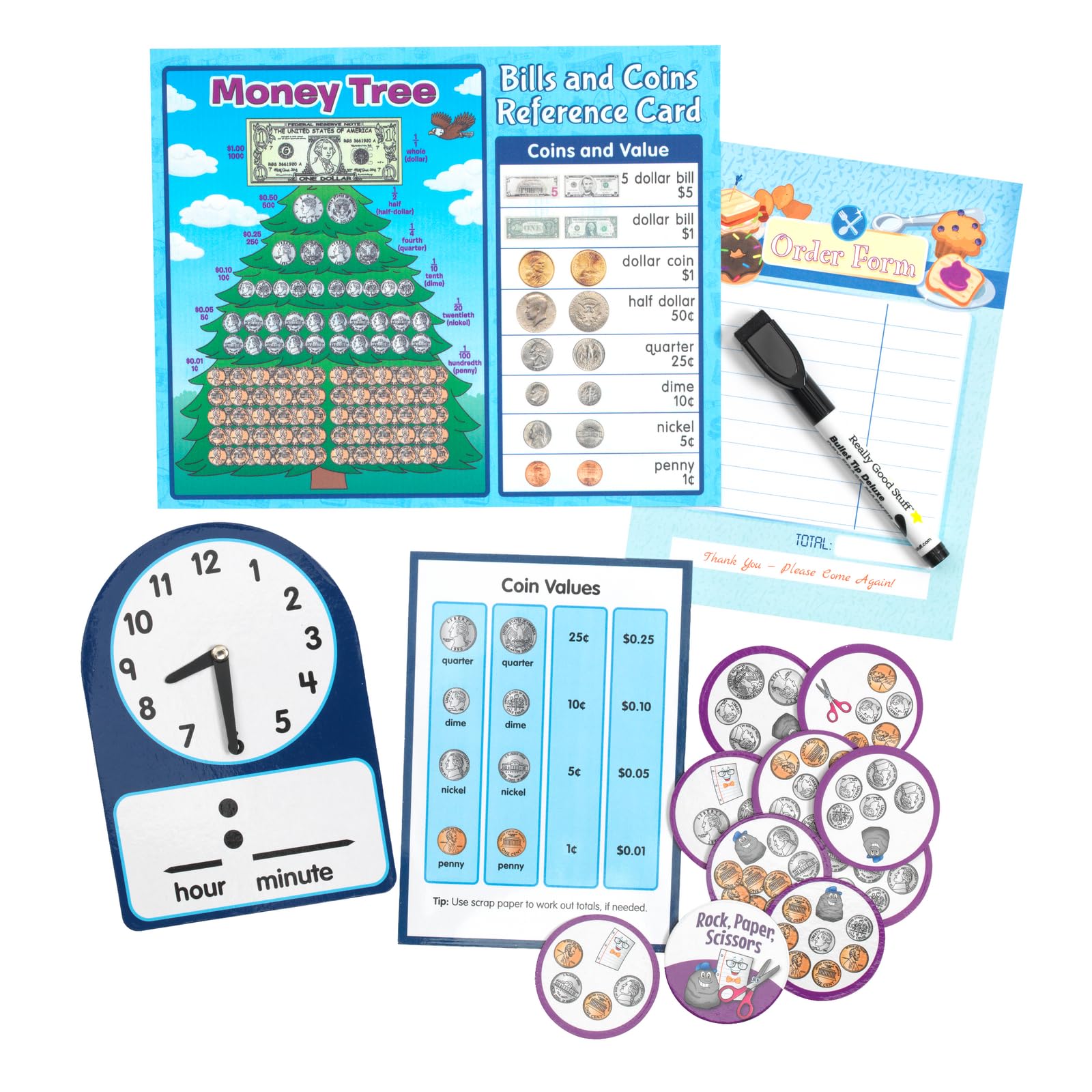 Really Good Stuff Math Skills Kit - Telling Time & Money - Grade K-2 - Image 3