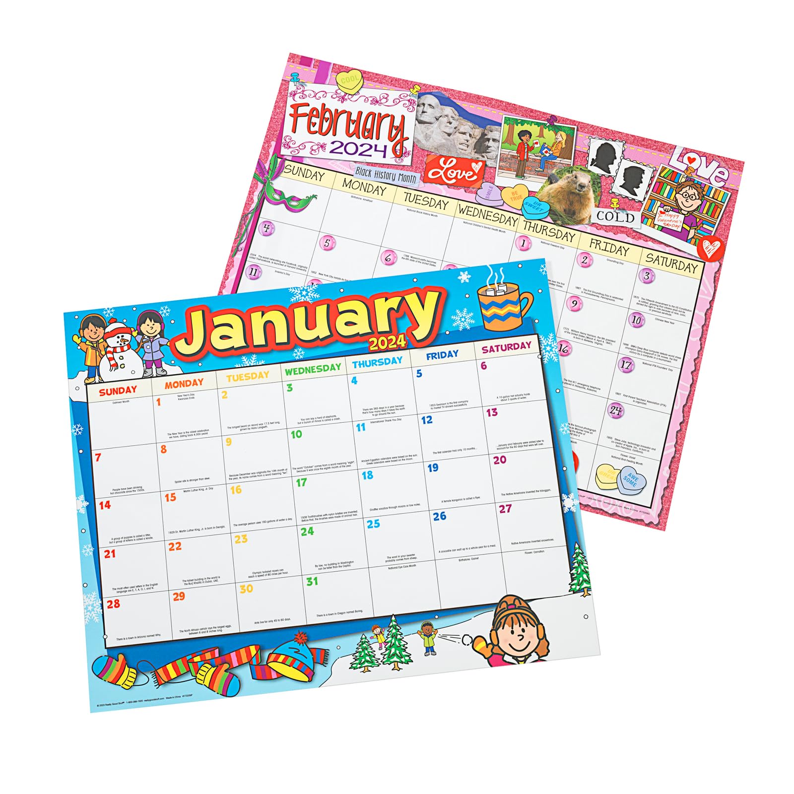 Really Good Stuff Monthly Calendar Pages and Stickers 2023-2024 Double Sided Primary and Intermediate, 22" x 18" Each - Classroom Essentials, Teacher Must Haves - Image 4