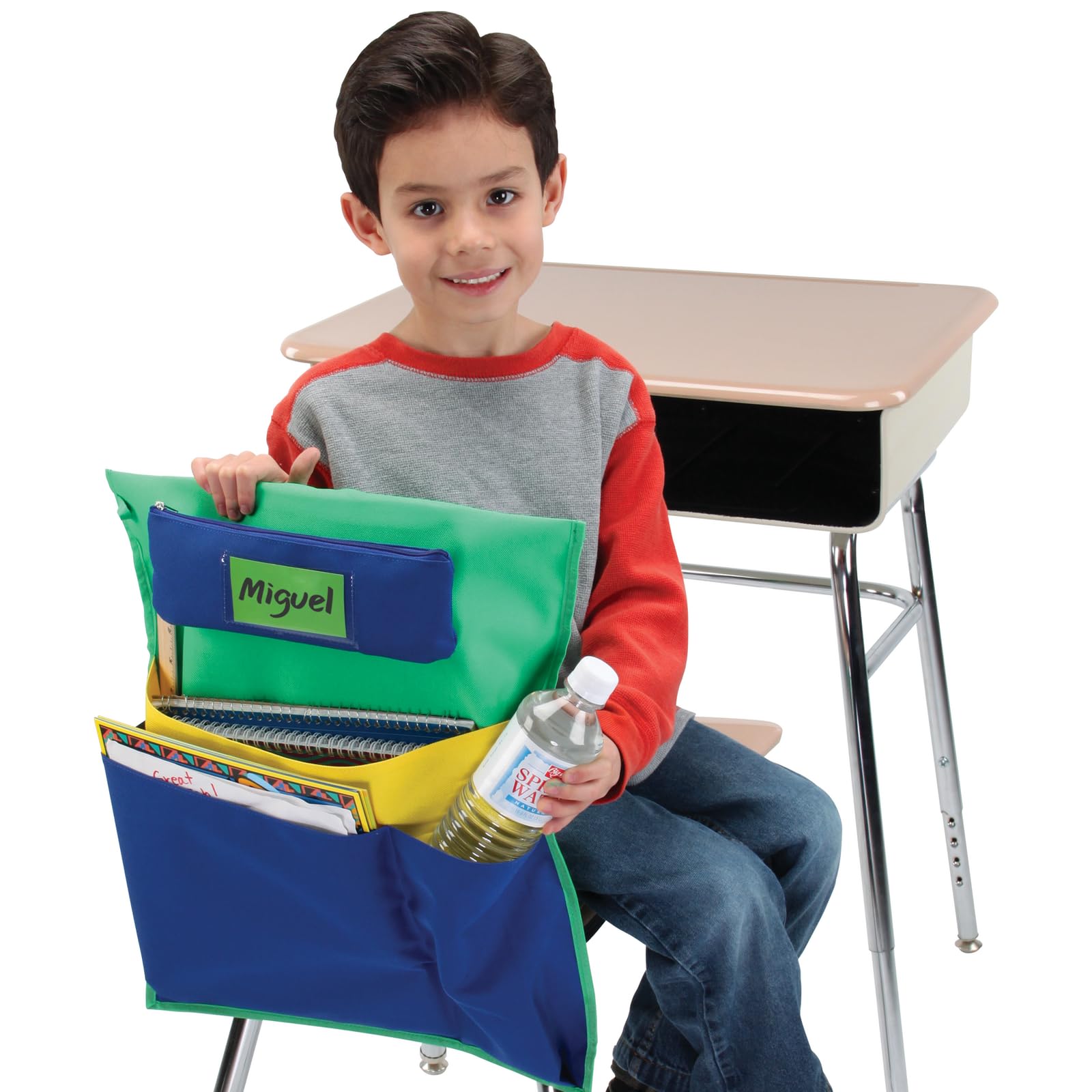 Really Good Stuff Multi-Pocket Chair Pockets with Pencil Case and Water Bottle Holder – 6 Pack – Green/Blue | Classroom Essentials & Must Haves, Seat Sacks for Students, Desk Organizer, Storage Bag - Image 3