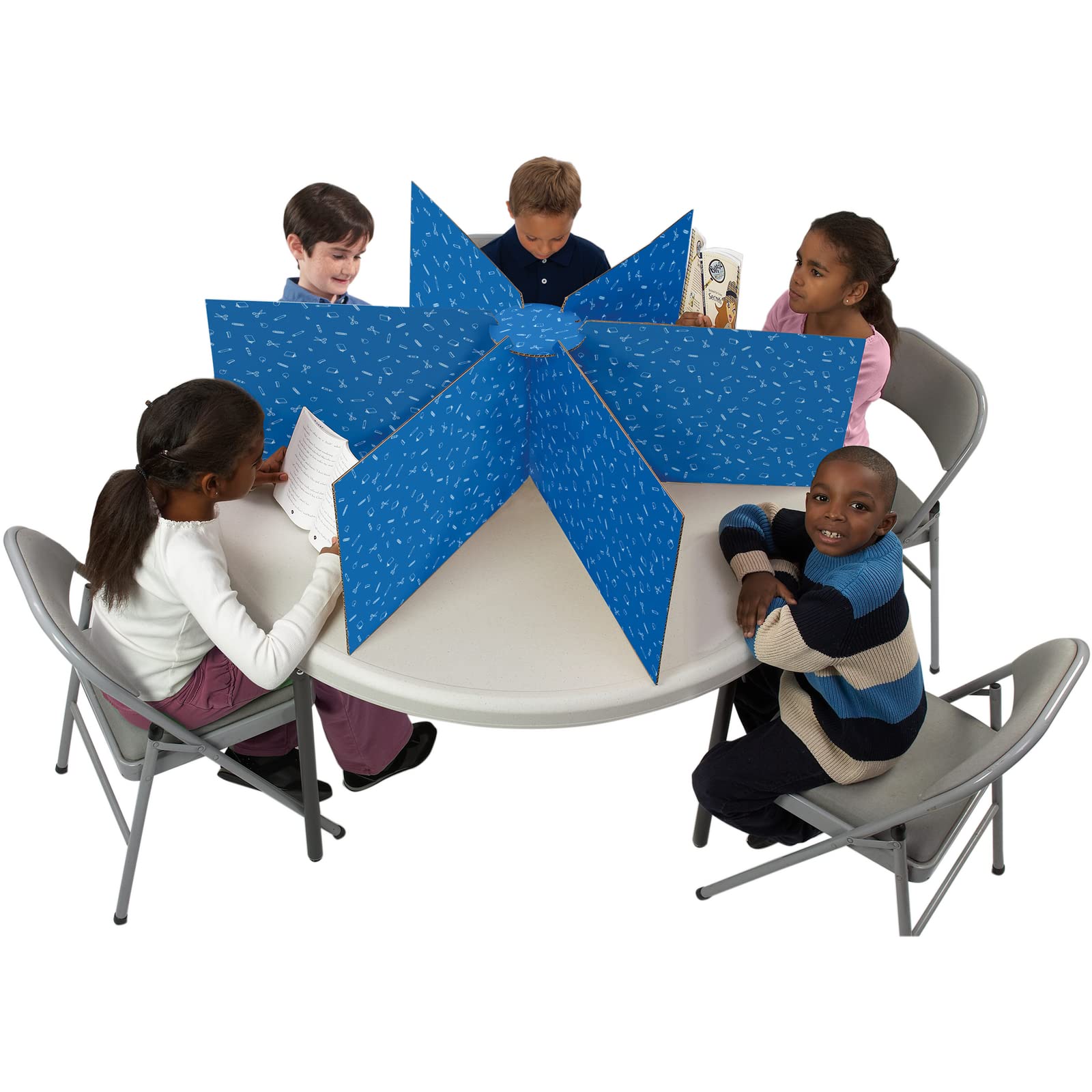 Really Good Stuff Multiple Station Privacy Shield – Privacy Divider Reduce Distractions During Tests or Assignments – Makes 4 or 6 Work Stations, 48” Diameter x 14” H, Blue (1)