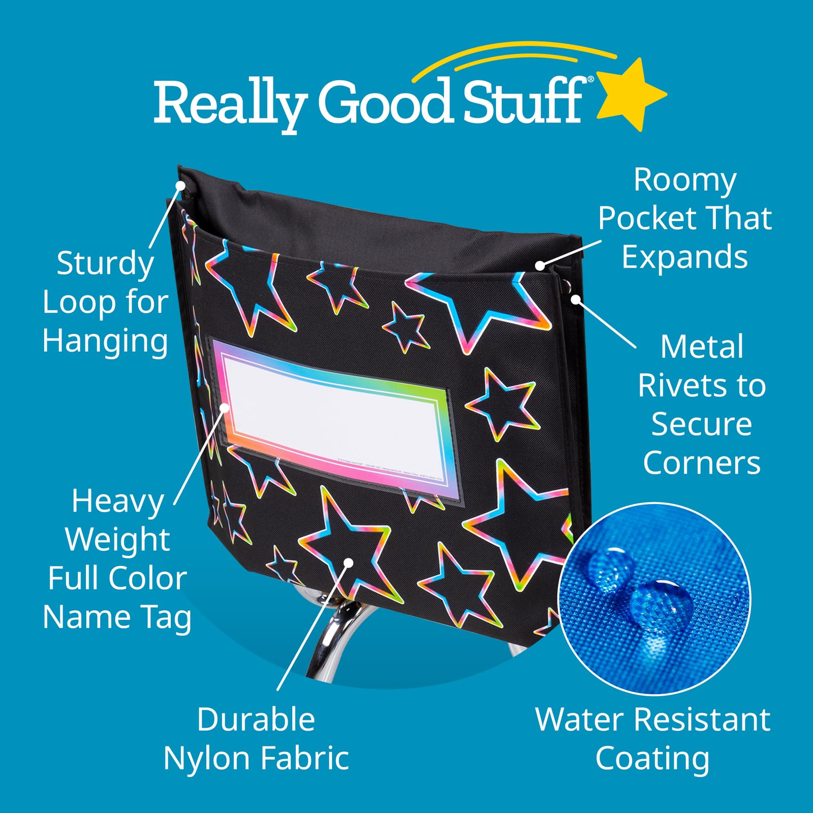 Really Good Stuff Neon Pop Store More Deep-Pocket Chair Pockets ? 6 Pack - Image 4