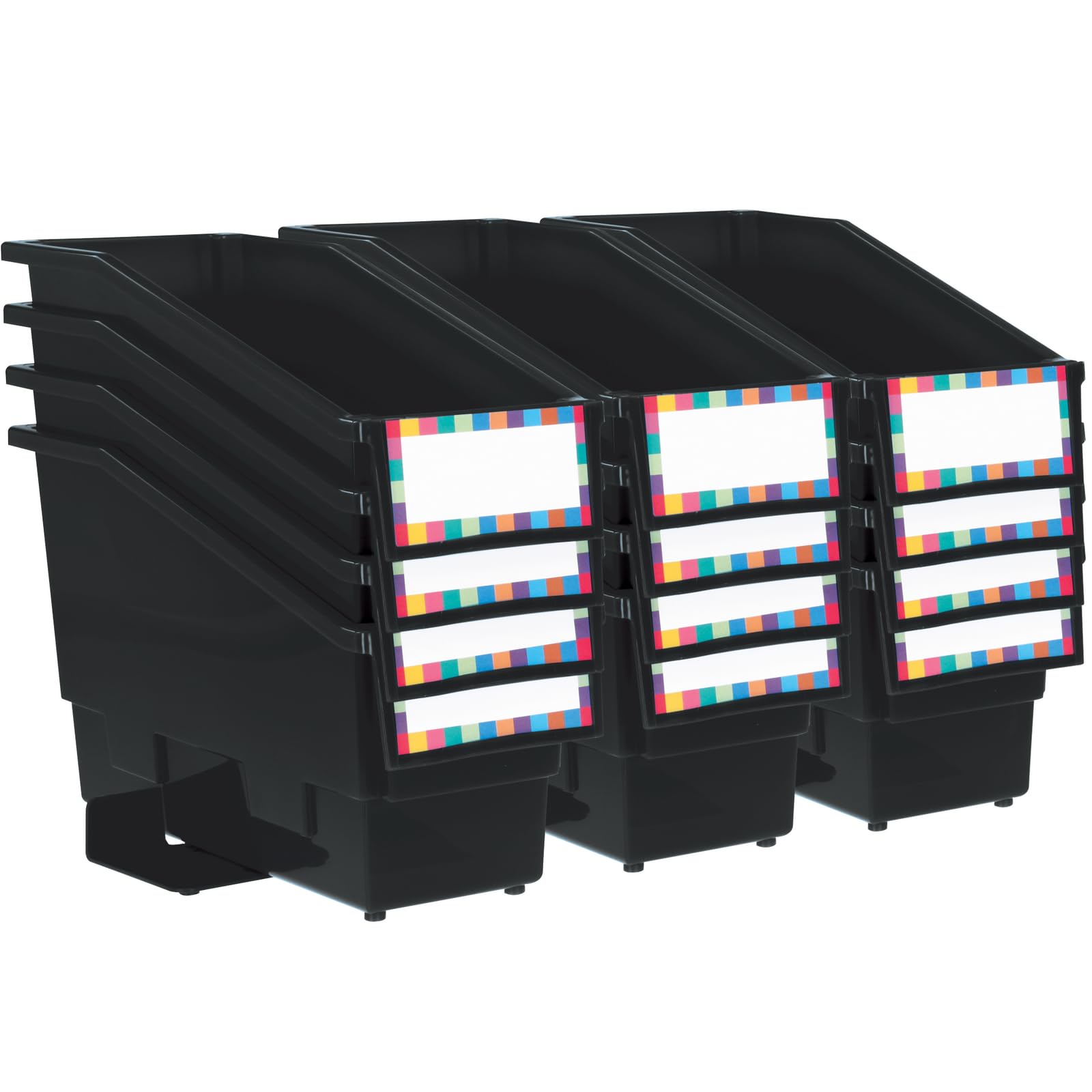 Really Good Stuff Non-Tip Book and Binder Holders with Stabilizer Wings, 5.5” by 13.5” by 7.75” - Set of 12, Black, Classroom Organization and Storage Solution