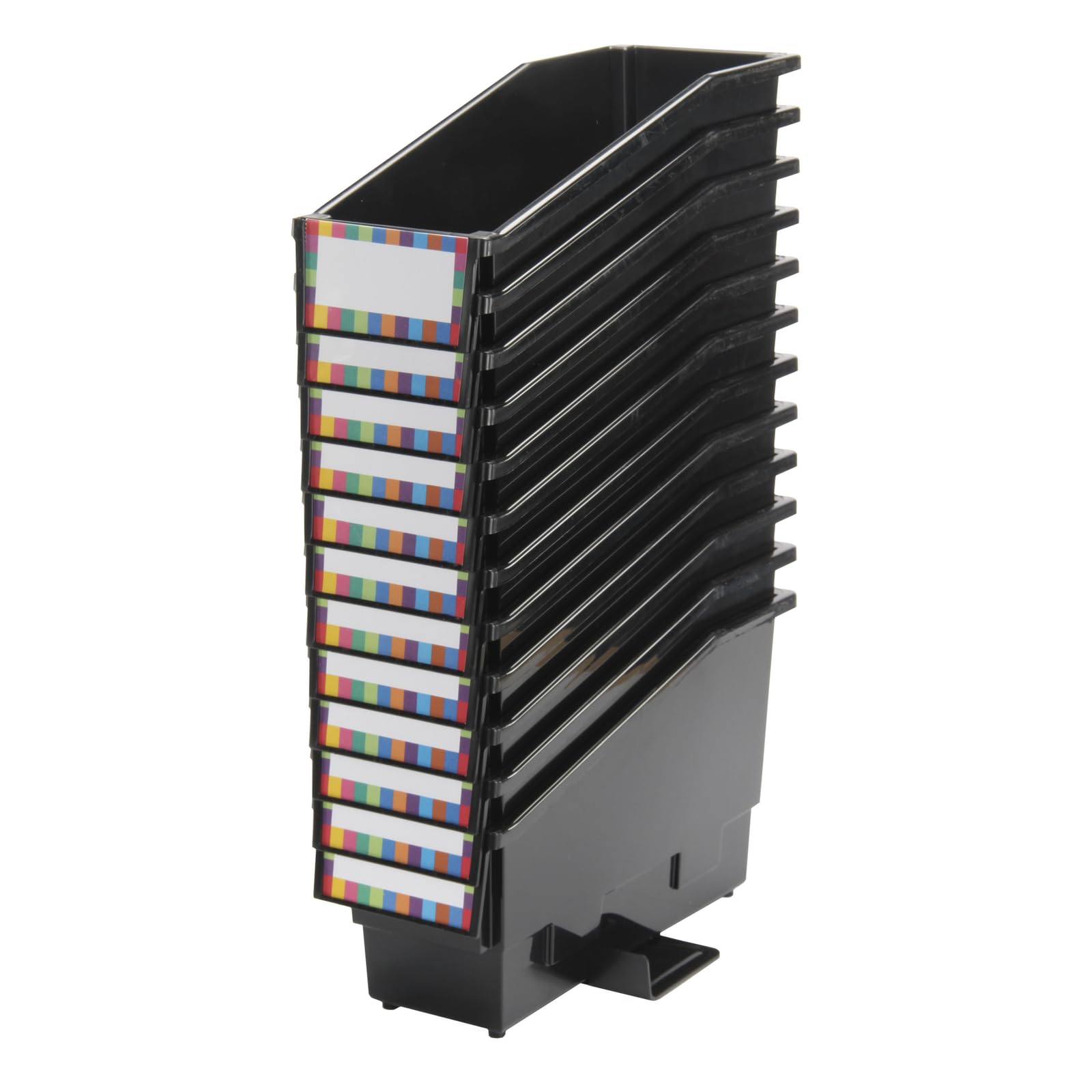 Really Good Stuff Non-Tip Book and Binder Holders with Stabilizer Wings, 5.5” by 13.5” by 7.75” - Set of 12, Black, Classroom Organization and Storage Solution - Image 4
