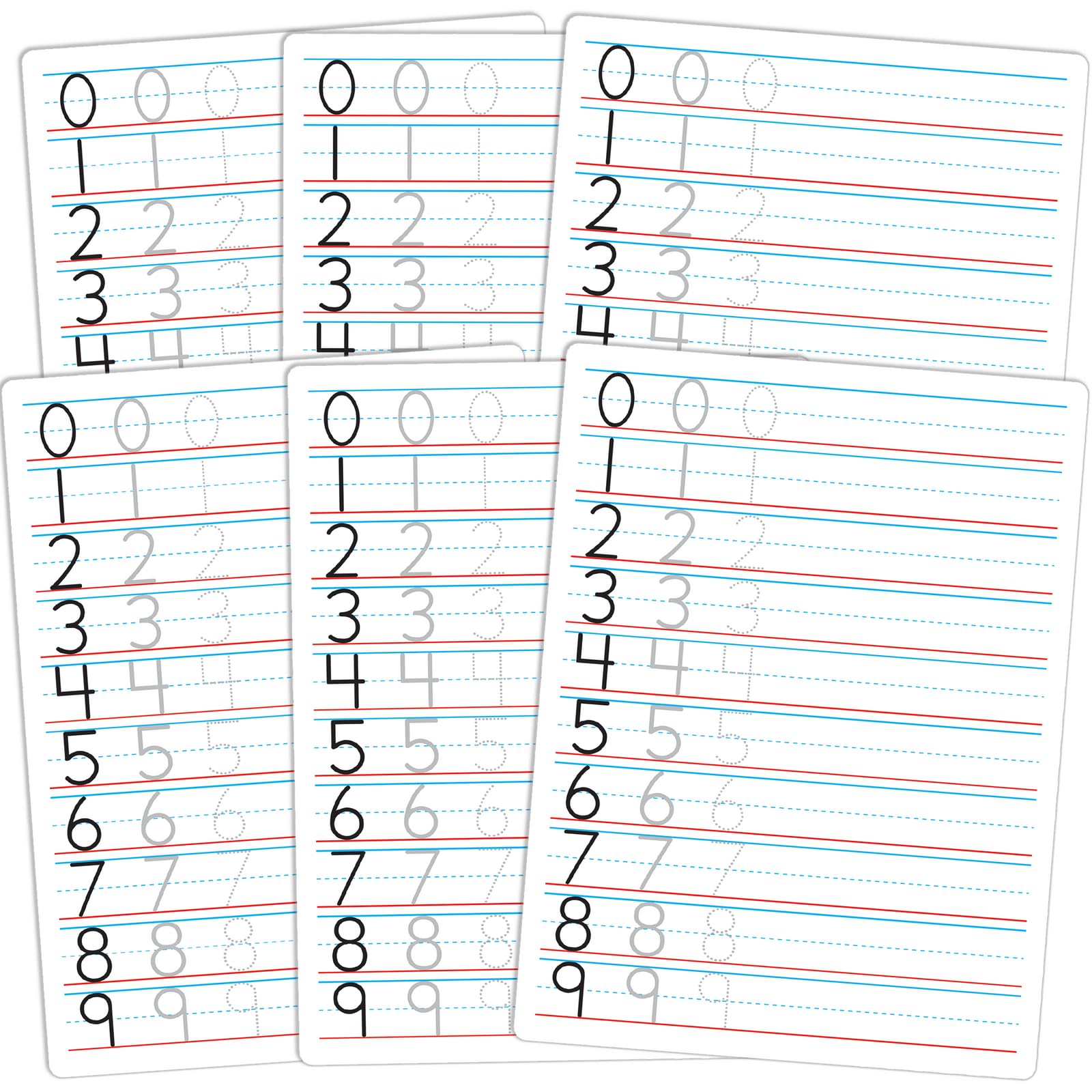 Really Good Stuff Numbers and Shapes, Non-Magnetic, 2-Sided Dry Erase Boards Set of 6