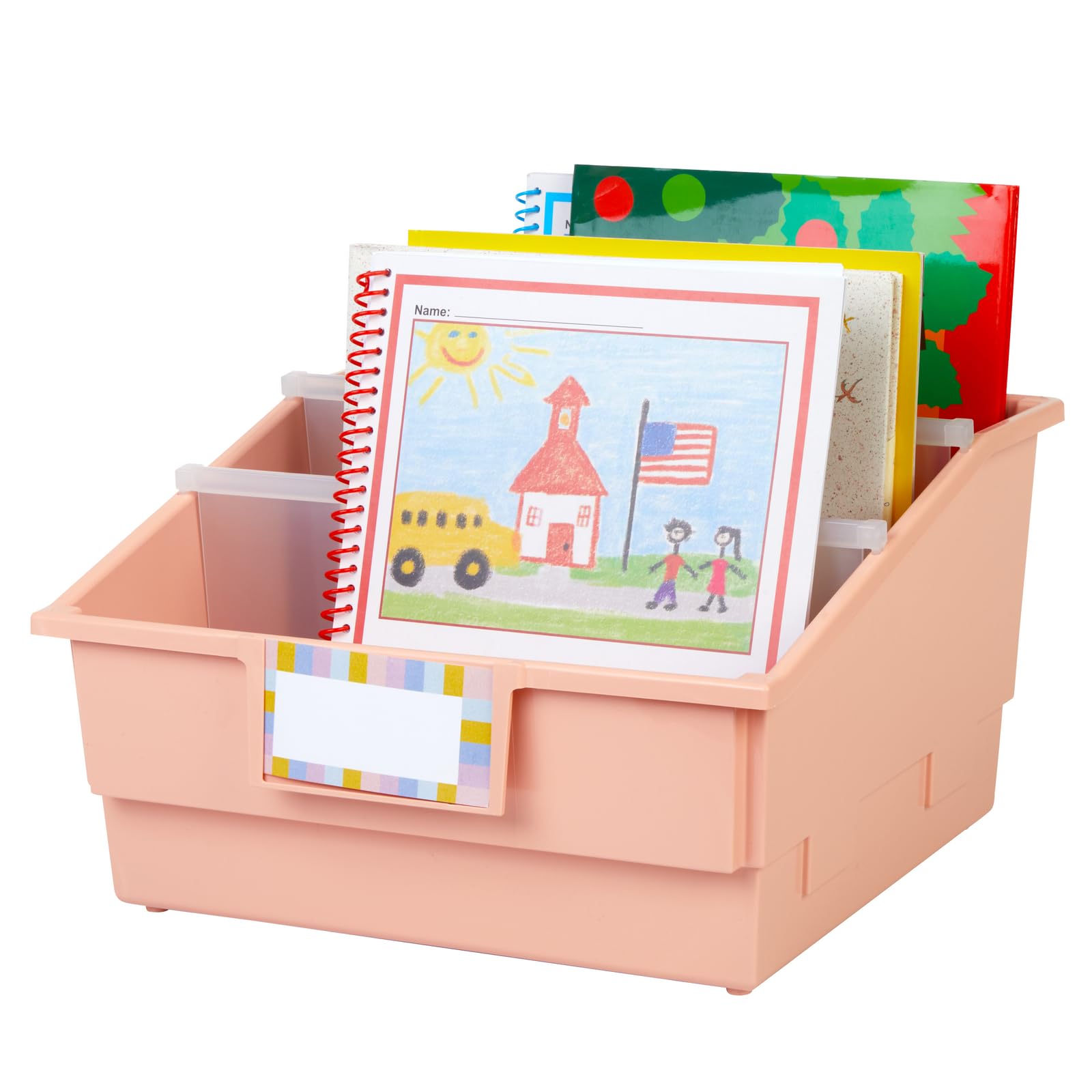 Really Good Stuff Picture Book Classroom Library Bins with Dividers - 6 Pack - Peach - Image 2