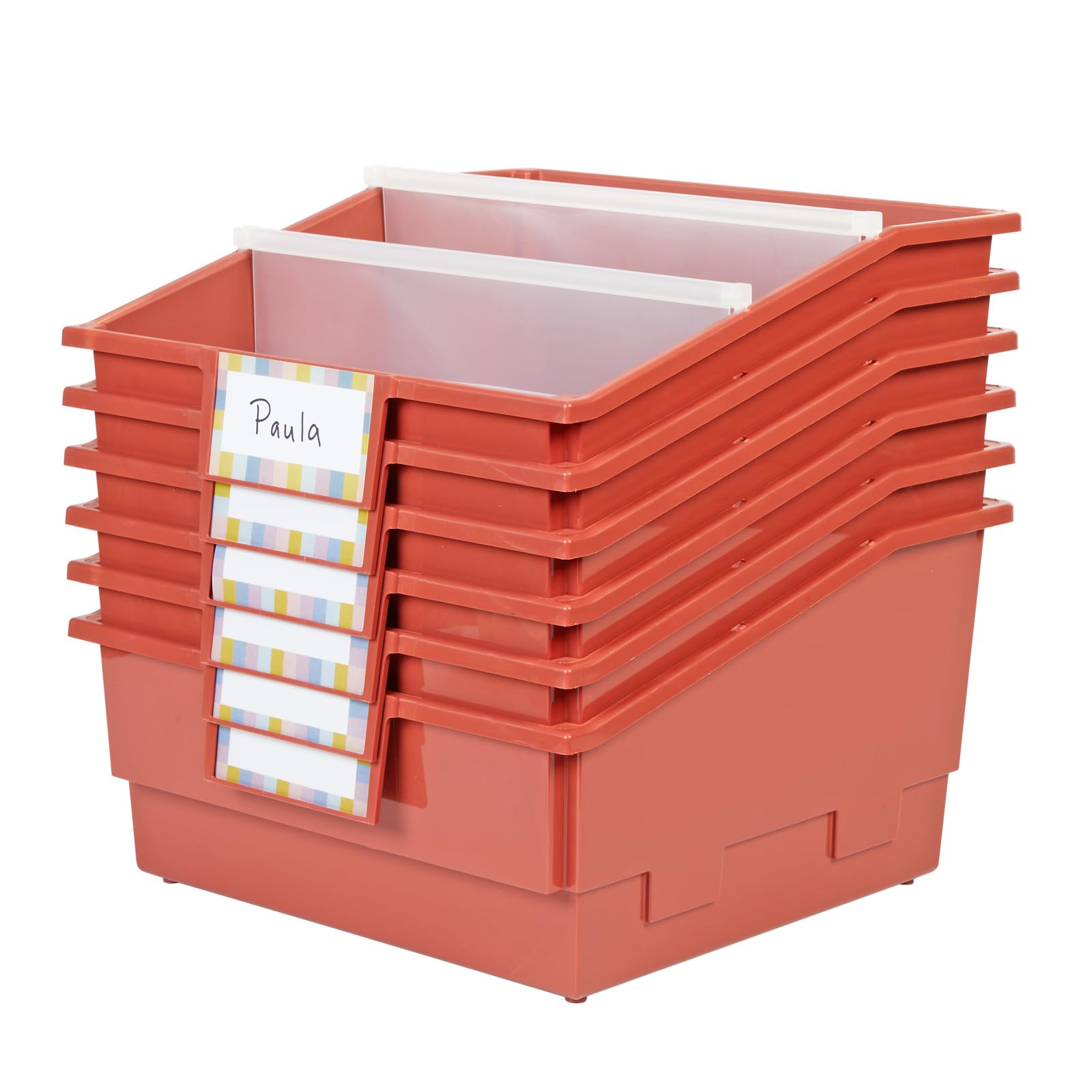 Really Good Stuff Picture Book Classroom Library Bins with Dividers - 6 Pack - Clay