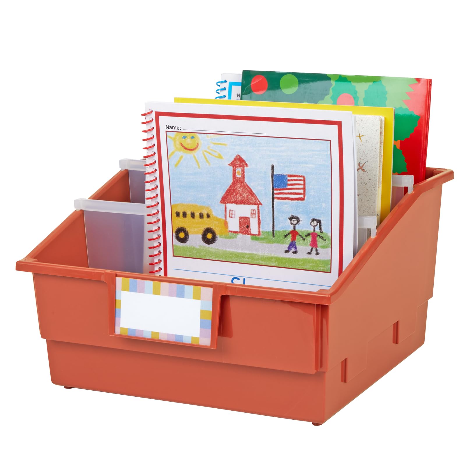 Really Good Stuff Picture Book Classroom Library Bins with Dividers - 6 Pack - Clay - Image 2