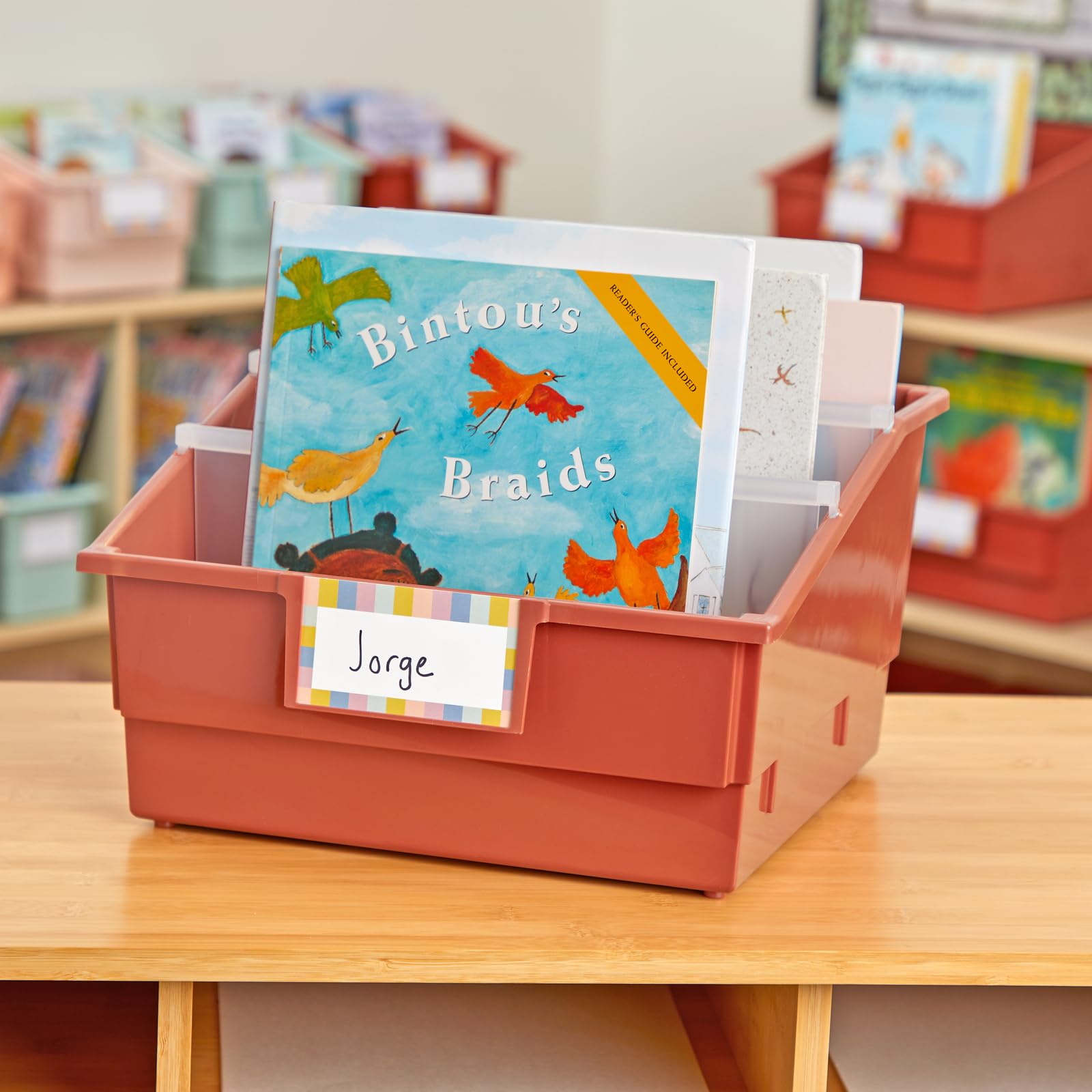 Really Good Stuff Picture Book Classroom Library Bins with Dividers - 6 Pack - Clay - Image 5