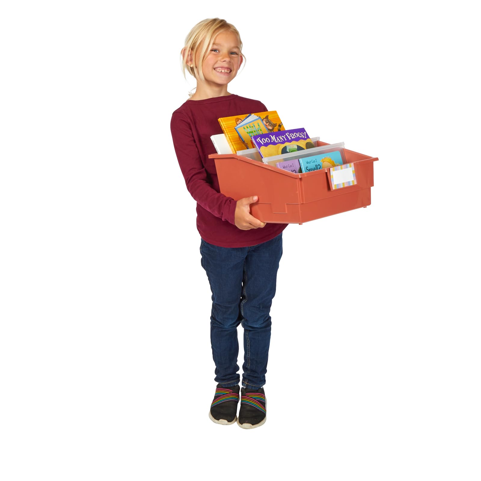 Really Good Stuff Picture Book Classroom Library Bins with Dividers - 6 Pack - Clay - Image 6
