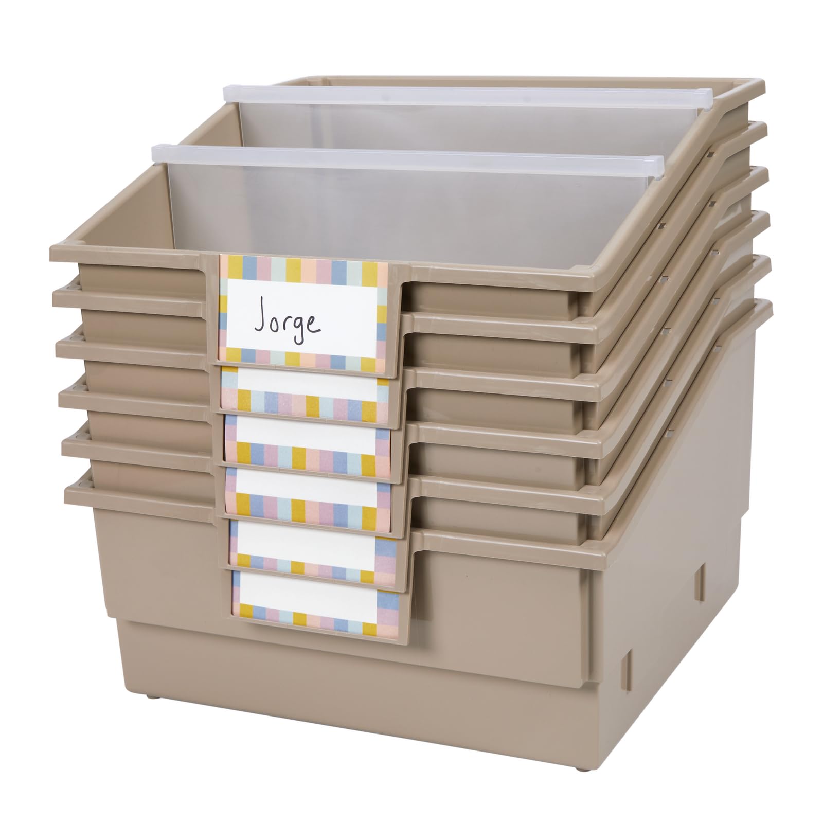 Really Good Stuff Picture Book Classroom Library Bins with Dividers - 6 Pack - Tan