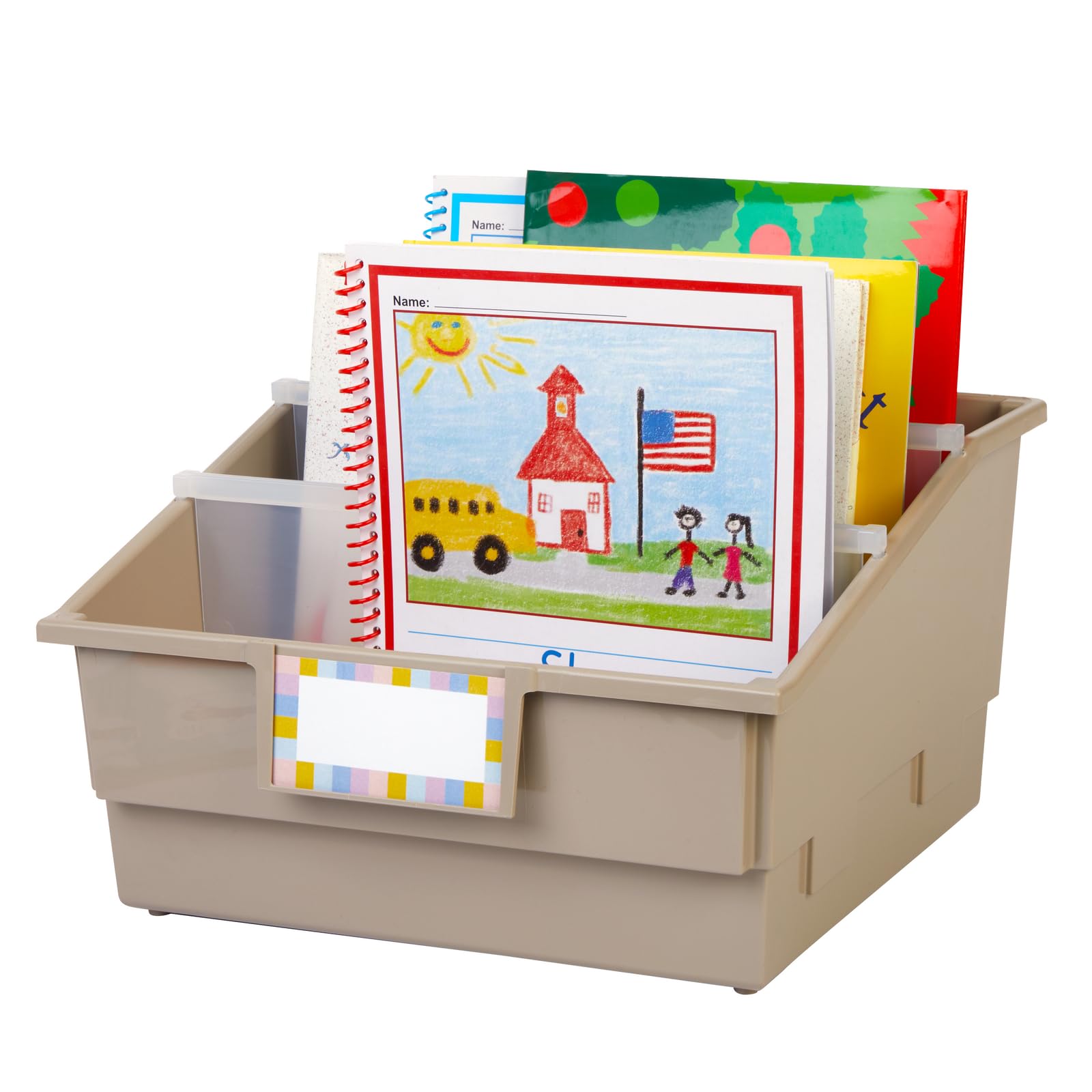Really Good Stuff Picture Book Classroom Library Bins with Dividers - 6 Pack - Tan - Image 2