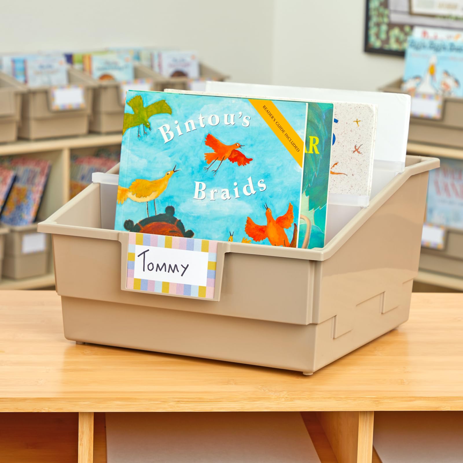 Really Good Stuff Picture Book Classroom Library Bins with Dividers - 6 Pack - Tan - Image 3