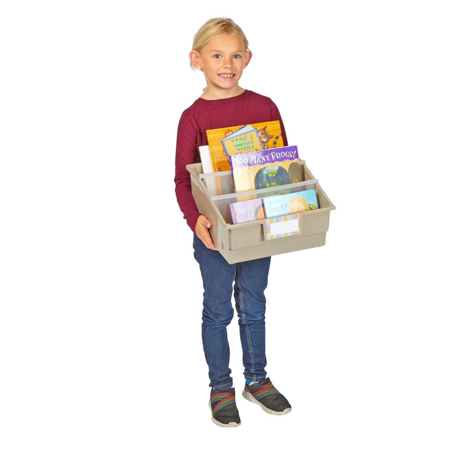 Really Good Stuff Picture Book Classroom Library Bins with Dividers - 6 Pack - Tan - Image 6